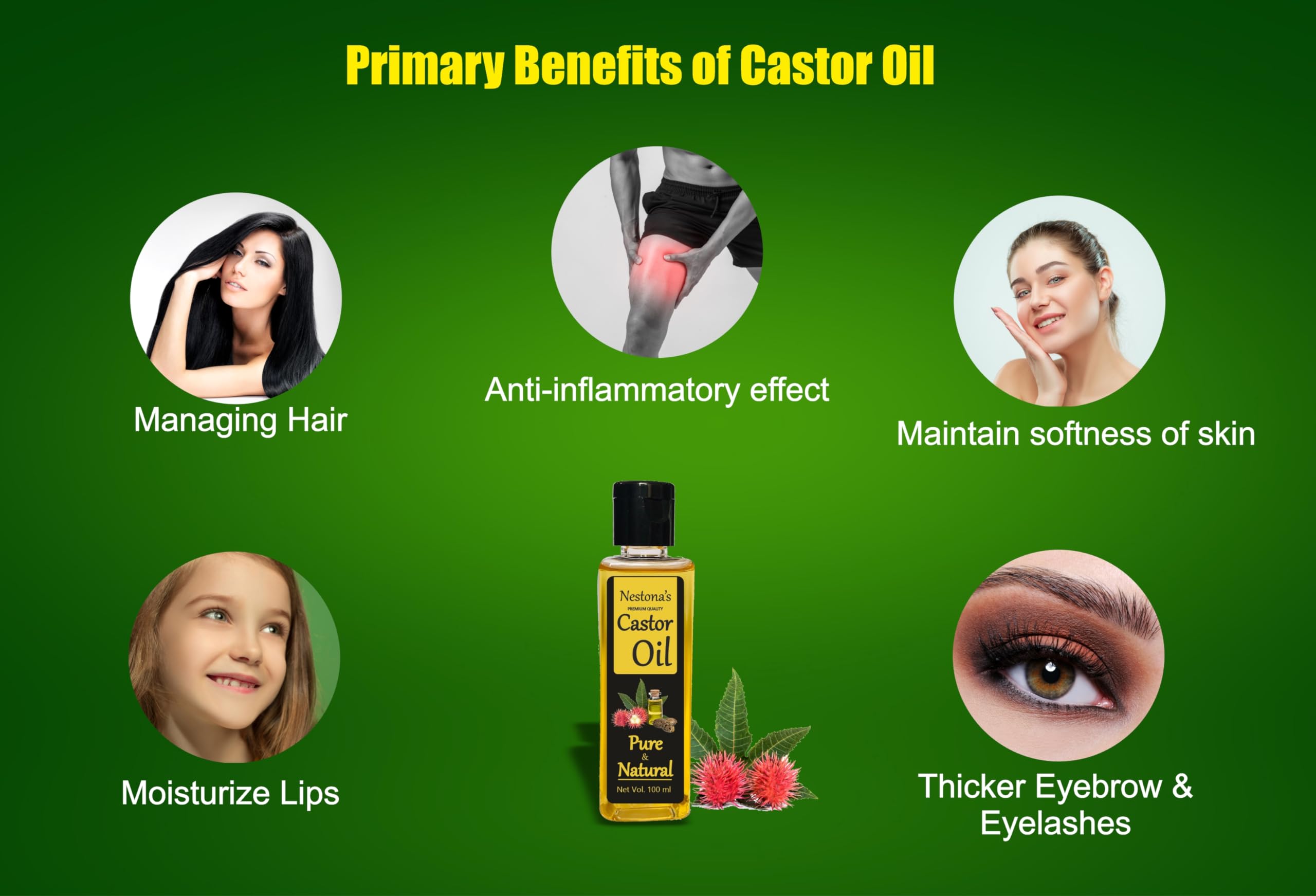 Nestona's Premium Organic Castor Oil for Hair Growth, Eyelashes & Eyebrows | 100% Pure, Chemical-Free Hair Conditioner | Natural Solution for Thicker, Longer Hair | Perfect for Daily Hair & Lash Care Routine