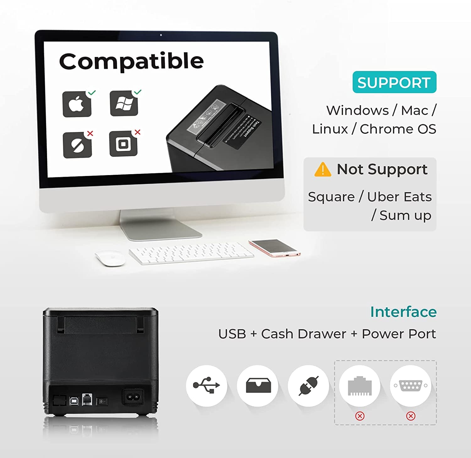 MUNBYN 80mm USB Thermal Receipt Printer with Auto Cutter - ESC/POS Compatible for Windows & Mac - POS System, Retail Store, Restaurant, Small Business (USB Interface Only)