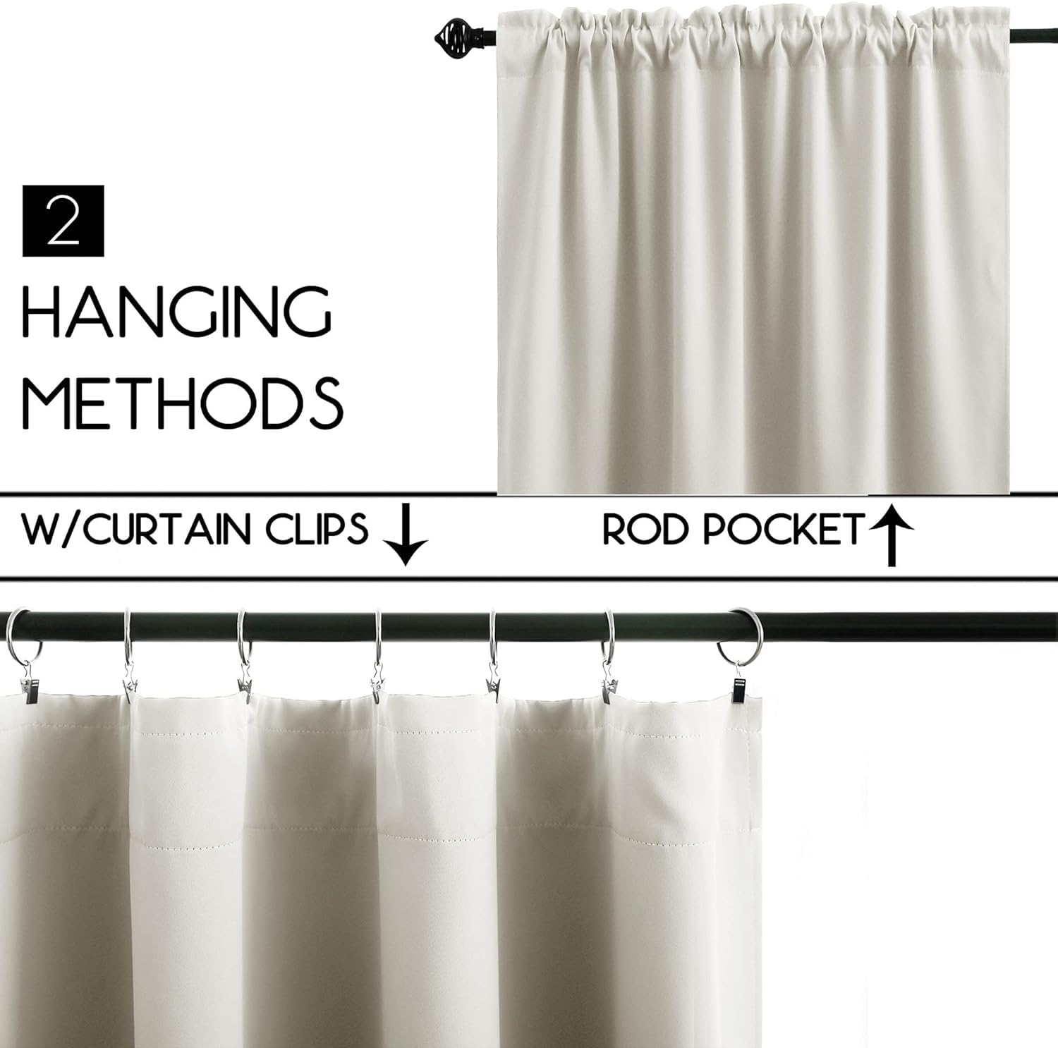 KOUFALL Beige Blackout Curtains - 2 Panels Set for Bedroom, Bathroom, RV, Camper & Kitchen (52x24 Inches) - Perfect for Small Windows, Privacy & Light Control