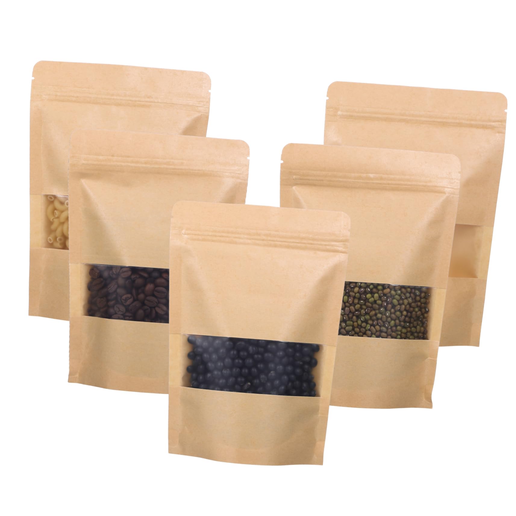 Angoily 50 Pcs Resealable Kraft Bags with Window - Eco-Friendly Coffee Packaging for Small Business | Perfect for Coffee Beans, Tea, Snacks & Crafts Storage