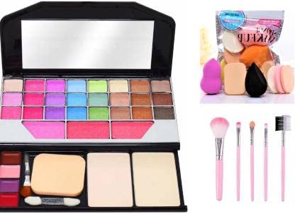 VELORA 12-Piece Complete Makeup Kit - Face Palette, 5-Piece Brush Set & 6 Beauty Blenders | Professional Cosmetic Collection for Flawless Foundation, Contouring & Blending | Perfect for Daily Use, Travel & Makeup Artists