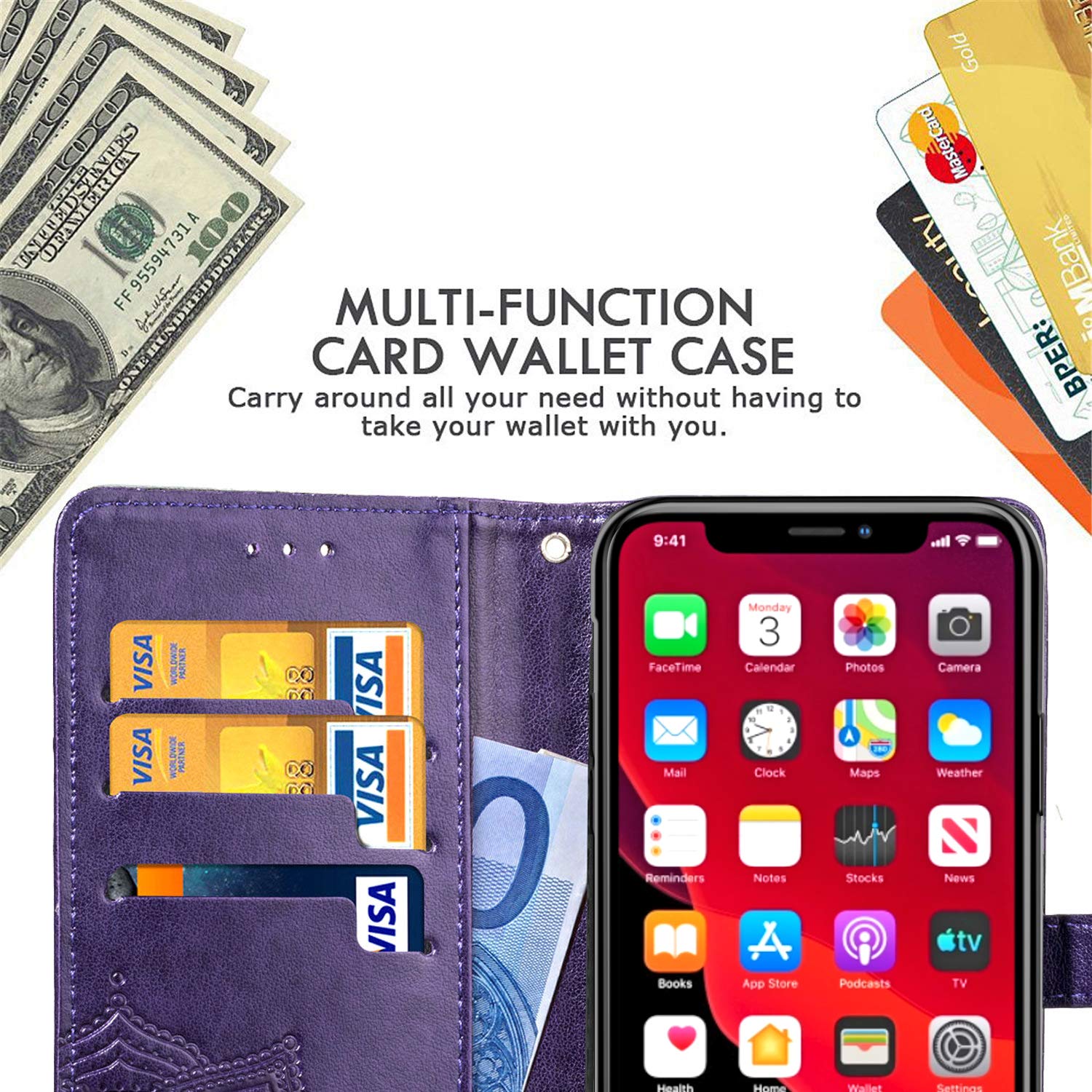 Premium PU Leather Wallet Case for iPhone 11 Pro Max - 6.5
