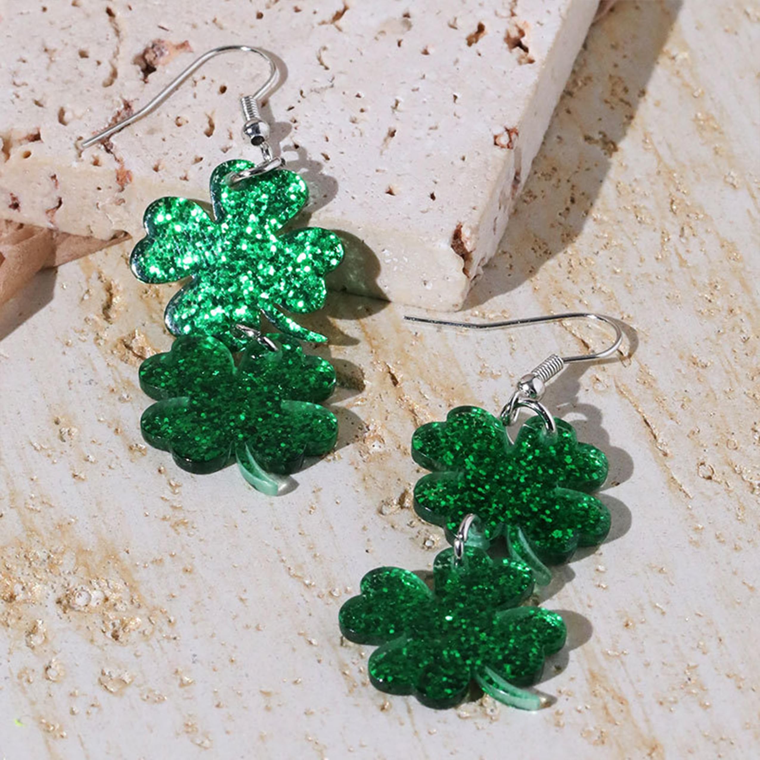**Lucky Green Shamrock Earrings for Women - Irish Four Leaf Clover Dangle Earrings - St. Patrick's Day Accessories for Outfits & Shirts**    *Perfect for St. Patrick's Day Parties, Irish-Themed Events, and Festive Holiday Outfits!*