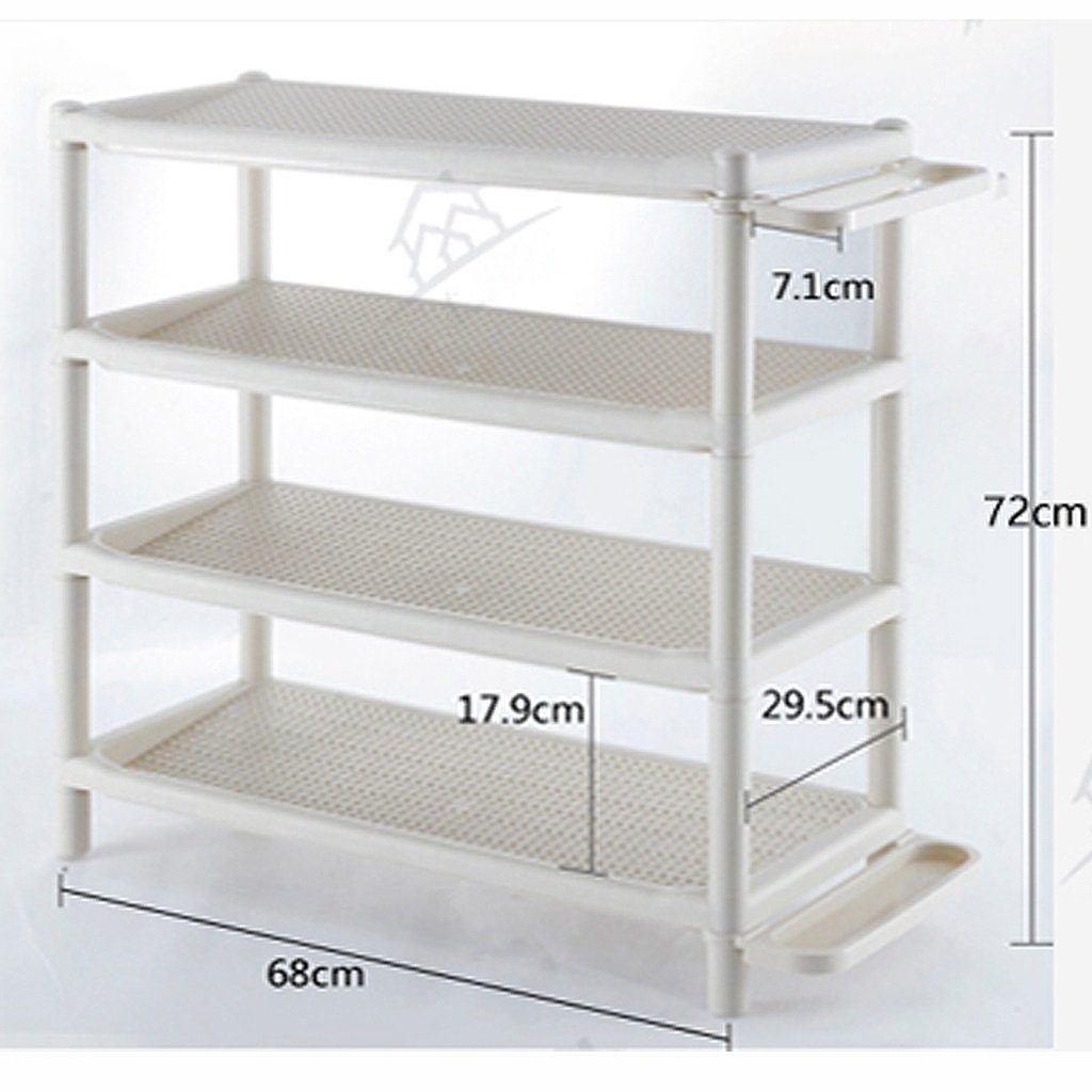 Stackable White Plastic Mesh Shoe Rack - Over The Door Space Saving Shoe Organizer with 4 Tier Beveled Shelves & Umbrella Stand - Removable Narrow Shoe Storage (68cm/26.8