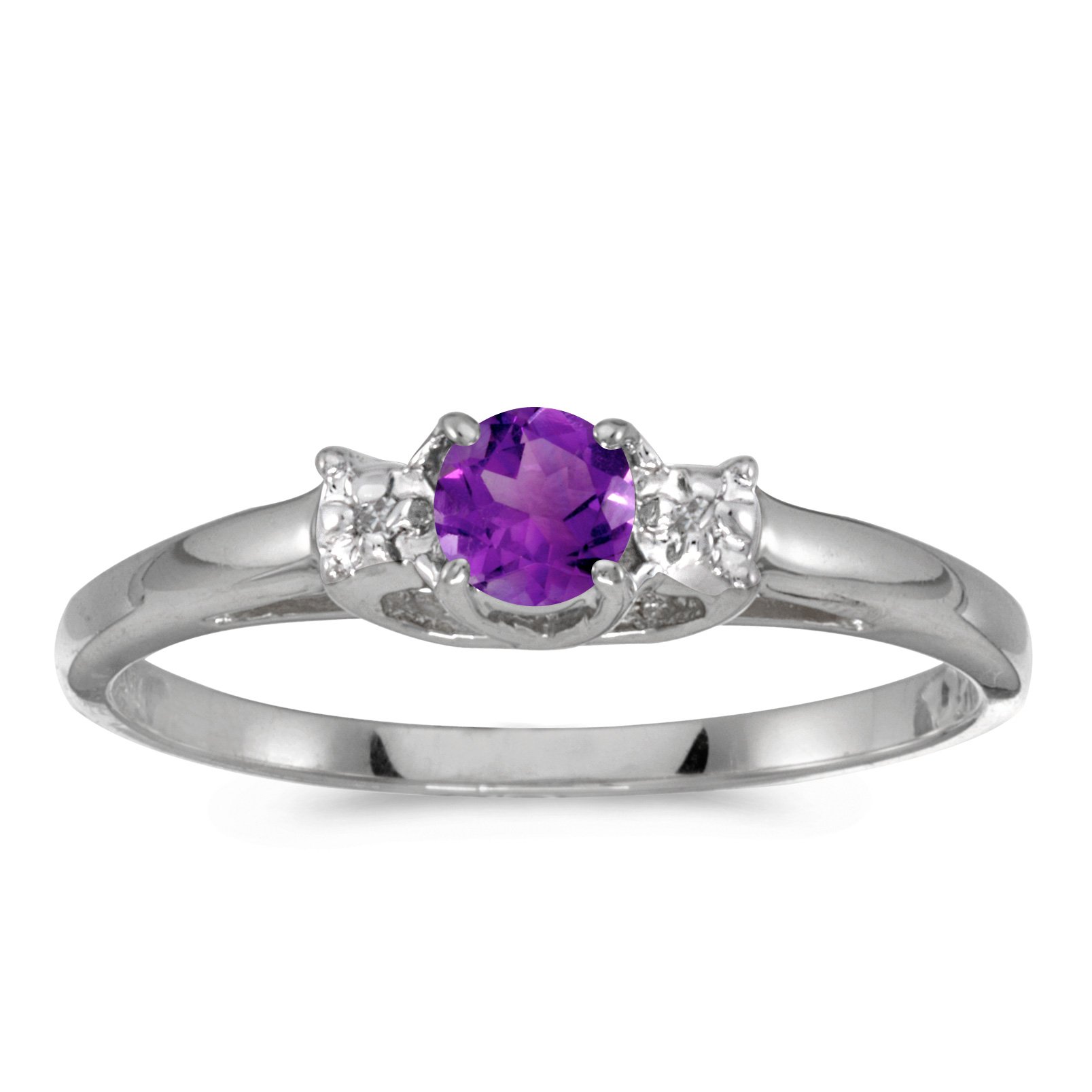 10K White Gold Round Amethyst and Diamond Ring for Women - Elegant Birthstone Jewelry Gift for Anniversary, Engagement, or Special Occasion