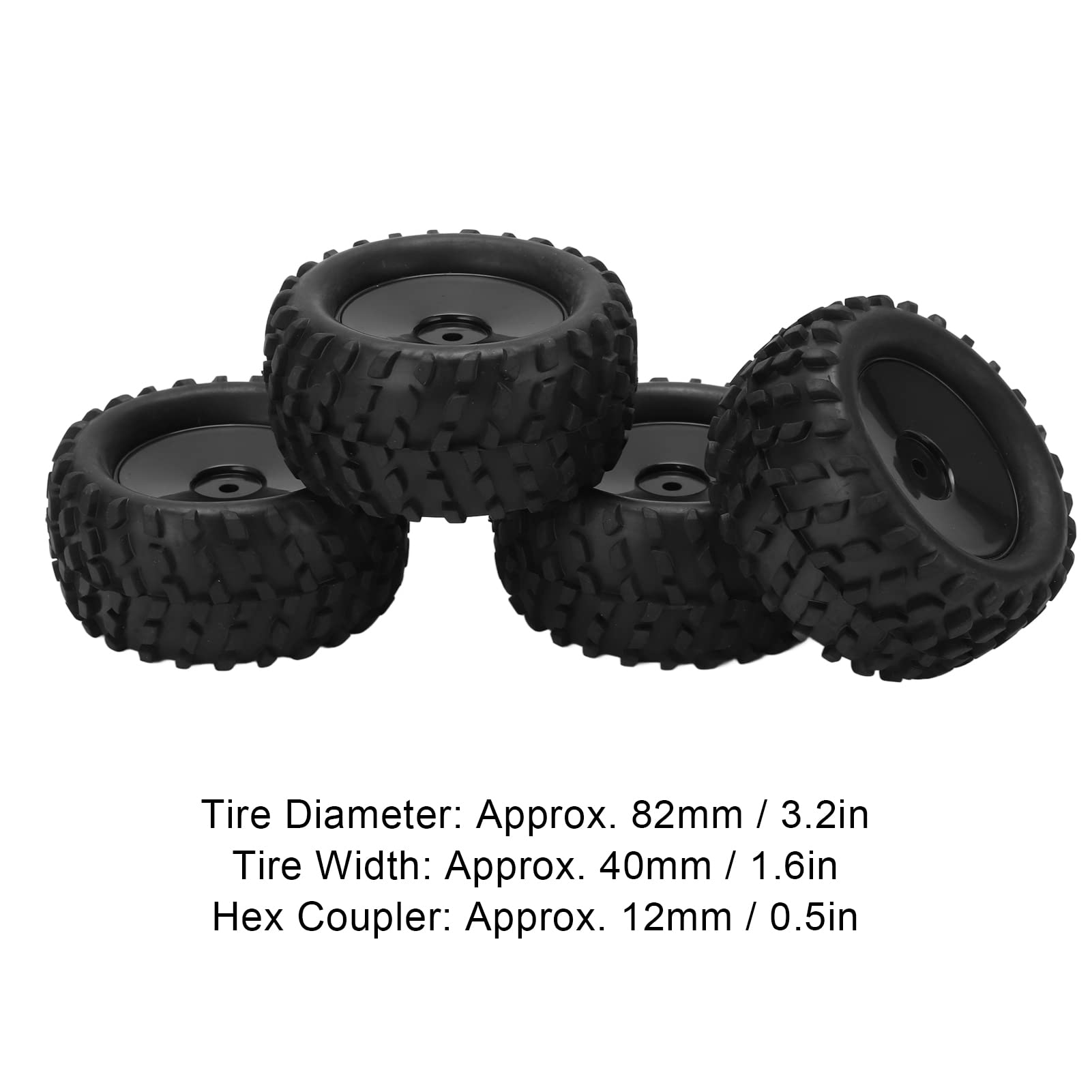Alomejor 4pcs 82MM RC Rubber Tires & Wheel Rims Set for 144001 1/14 Scale Off-Road RC Cars - Durable Front/Rear Replacement Tires for Racing, Crawling & Off-Road Adventures