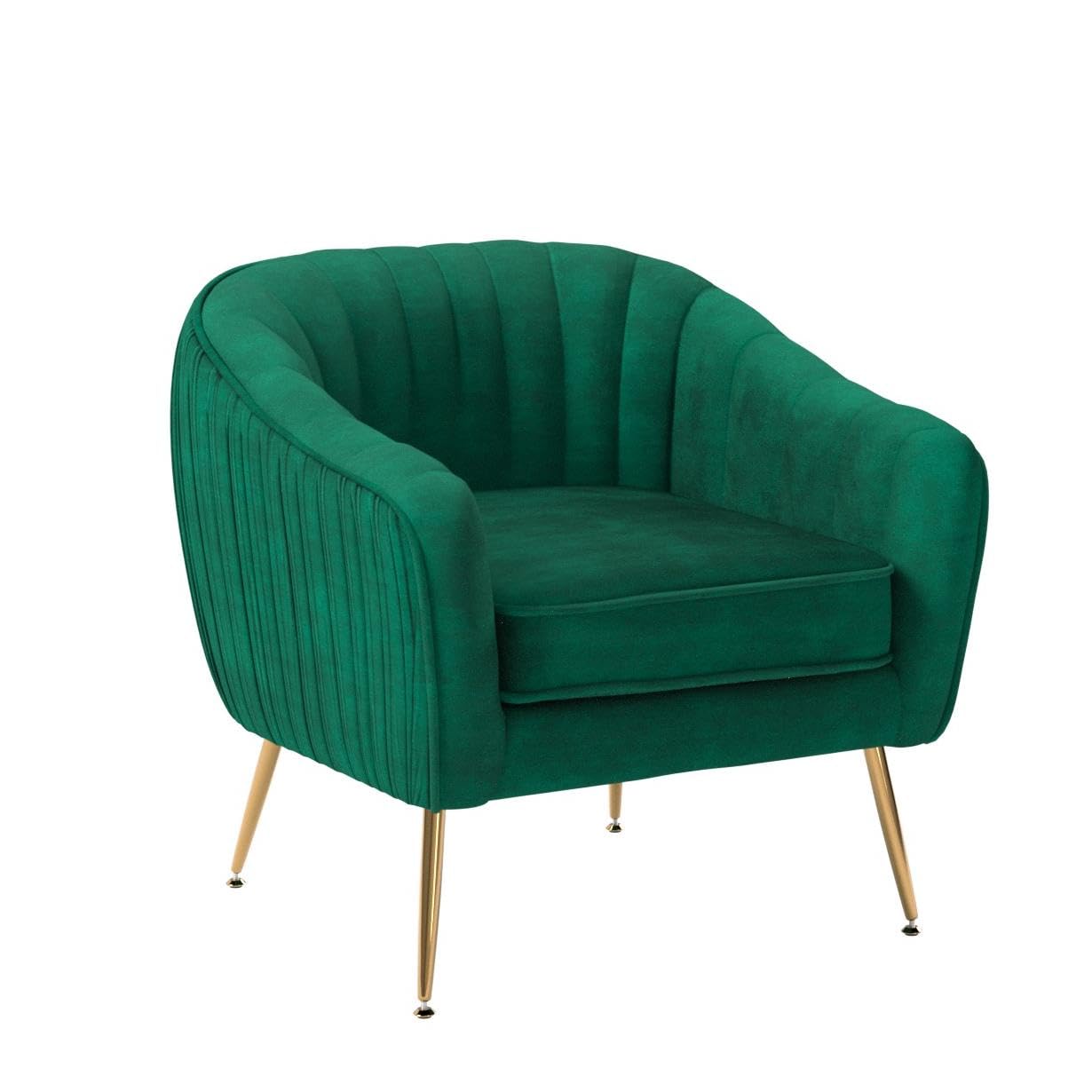 Luxury Velvet Accent Chair - Modern Barrel Armchair with Golden Finish in Christmas Green - Perfect for Living Room, Bedroom & Home Office Decor