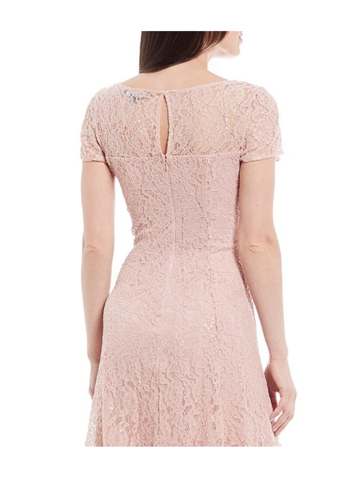 S.L. Fashions Women's Short Sleeve Sequin Lace Tea-Length Mother of the Bride Dress - Petite & Regular Sizes - Perfect for Weddings, Parties & Special Occasions