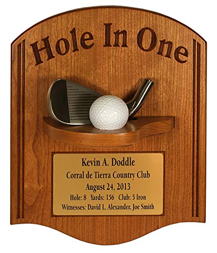Custom Golf Hole-in-One Plaque with Iron & Engraved Plate - Perfect for Golf Tournaments, Awards, and Man Cave Decor