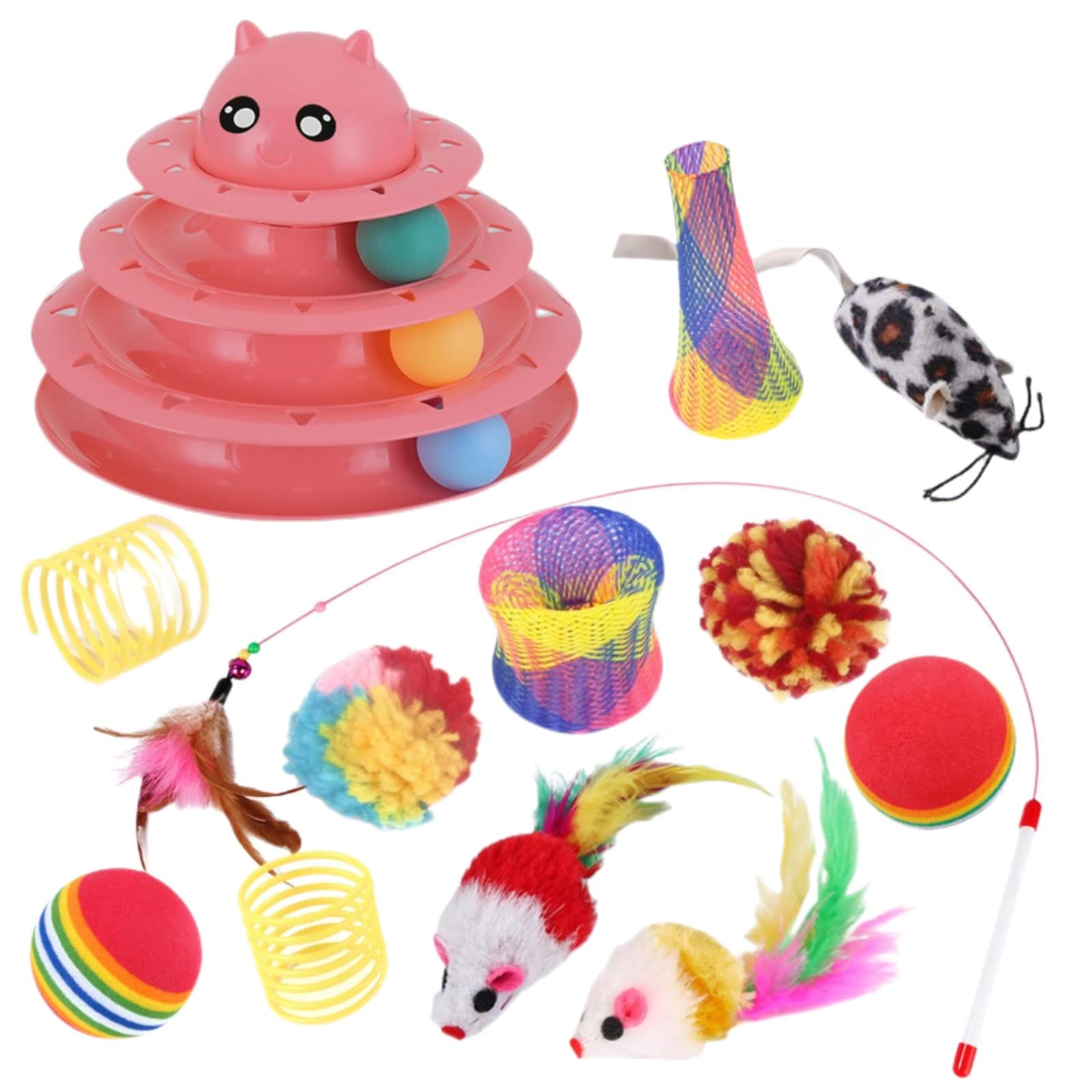 Interactive Cat Toys Set - 5-in-1 Cat Teaser Wand with Rotating Turntable & Feathers - Fun Exercise Toys for Indoor Cats - Perfect for Playtime, Training & Bonding with Your Kitty