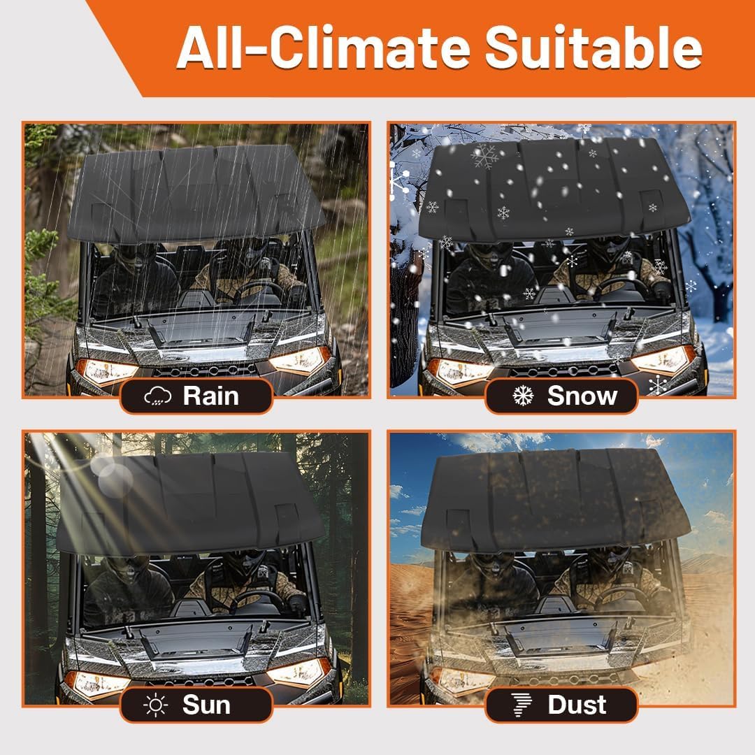 HECASA 2-Piece Hard Roof Top for 2013-2025 Polaris Ranger XP 1000/900/570 & Kinetic/Brutus | 3-Seat Sun Visor Replacement (Fits OEM 2882911) | Durable All-Weather Protection for Off-Road Adventures & Farm Work