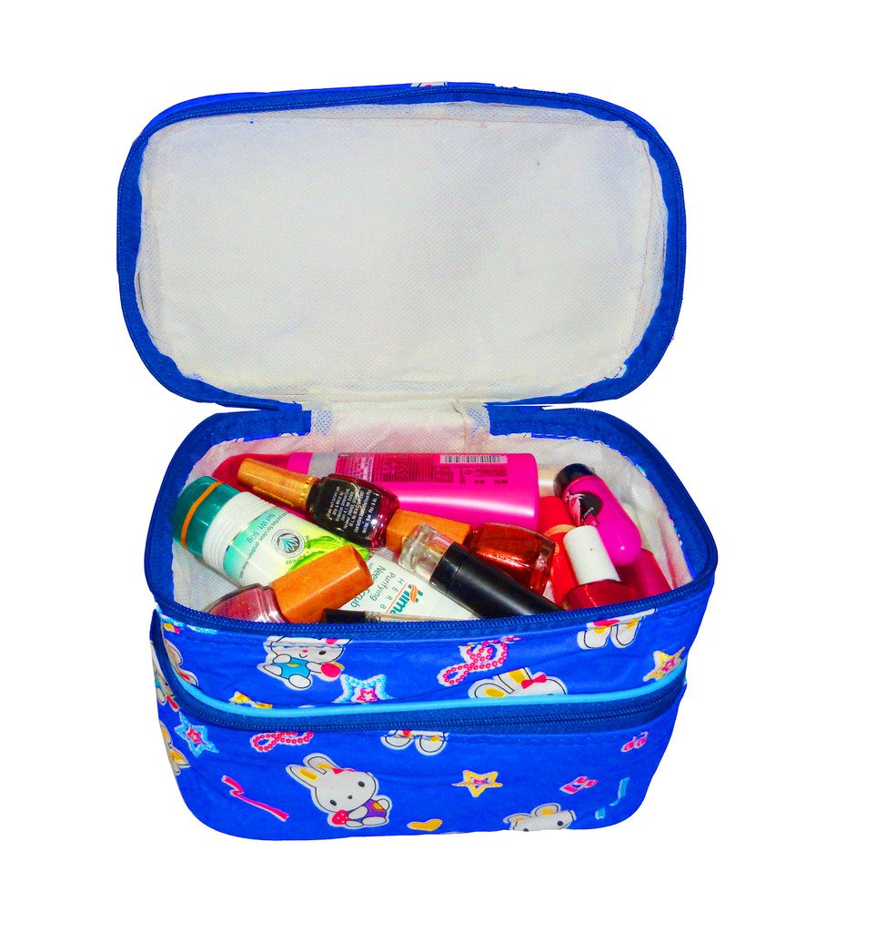 atorakushon® Women's Jewelry Pouch & Studs - Multifunctional Travel Organizer, Double Decker Cosmetic Storage Bag (Blue) - Perfect for Makeup Kits, Travel Accessories & Gift for Girls