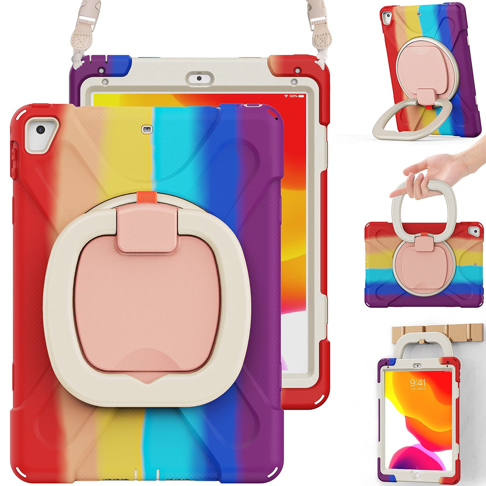 BRAECN Shockproof Kids iPad Case for Apple iPad 6th/5th Generation 9.7 inch (2018/2017) - Heavy Duty Protective Cover with Strap, Handle, Kickstand & Pencil Holder - Perfect for School, Travel & Playtime