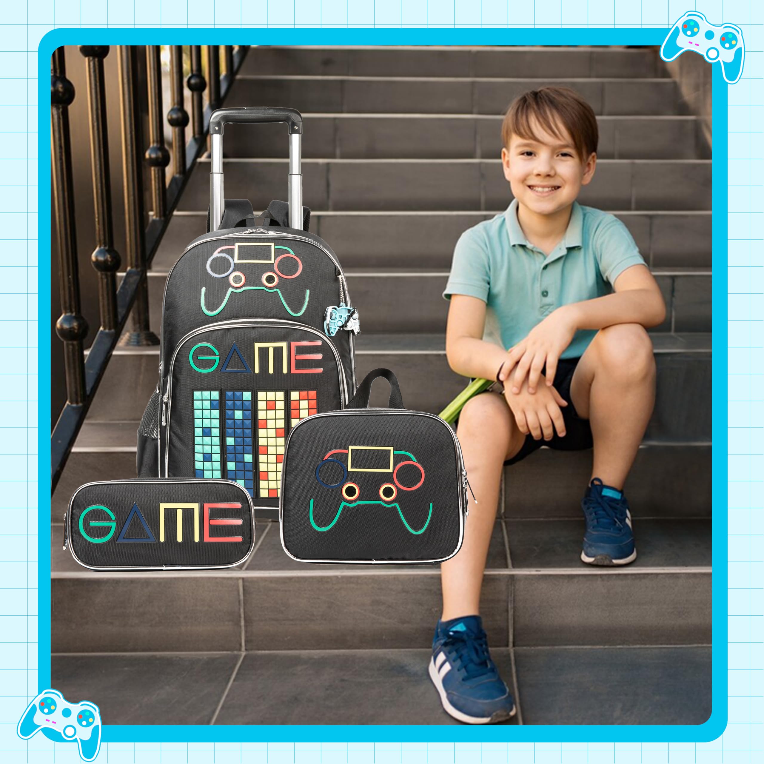 Meetbelify Rolling Backpack for Boys Age 6-8 - Wheeled School Backpack with Lunch Box Set, Durable Kids Travel Suitcase & Laptop Bag for Elementary Students - Perfect for School, Travel, and Daily Commute