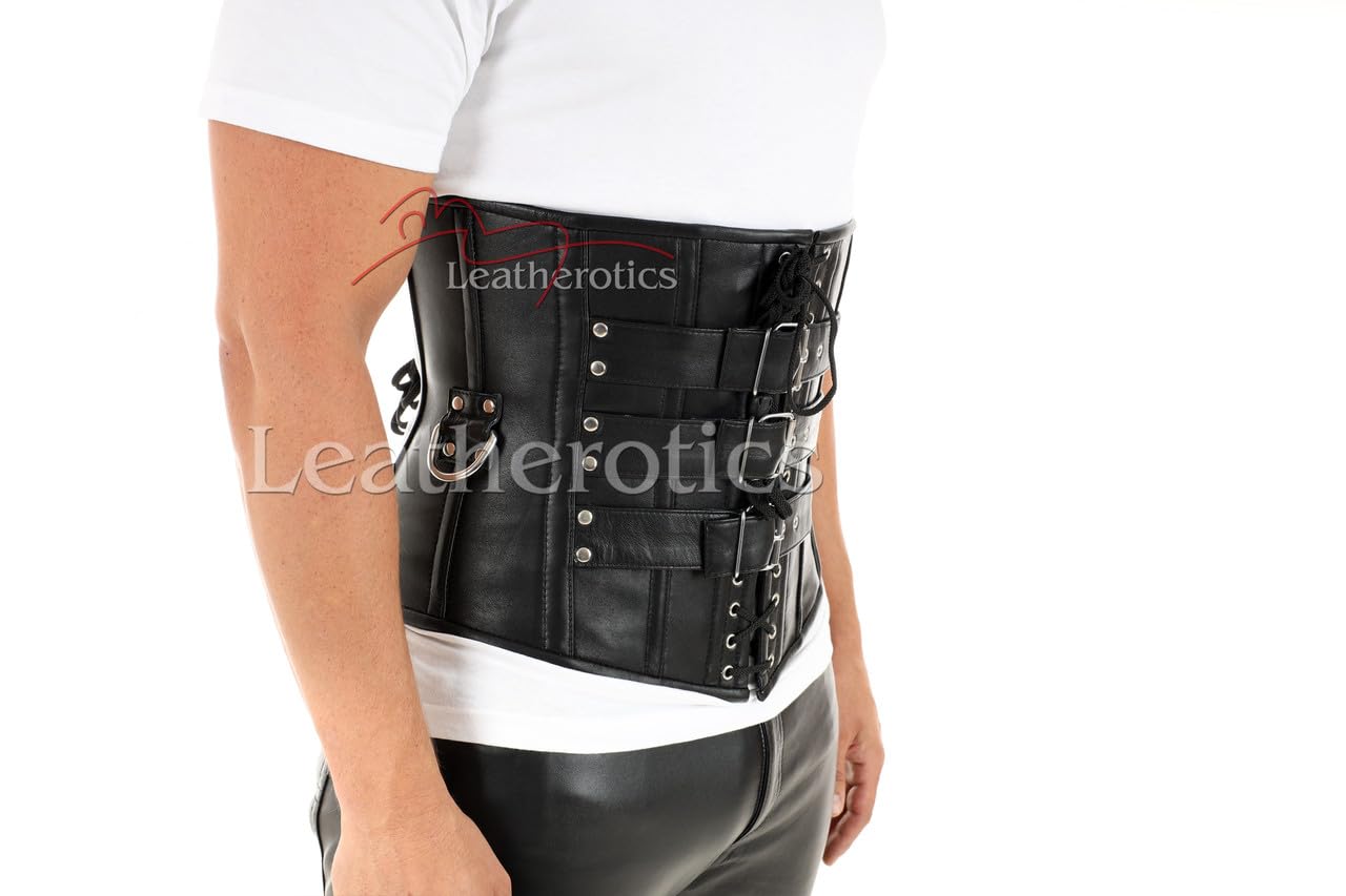 Black Underbust Men's Leather Corset - Gothic Tight Lacing Waist Trainer for Men (1830 Style) | Perfect for Steampunk, Renaissance Fairs & Gothic Fashion