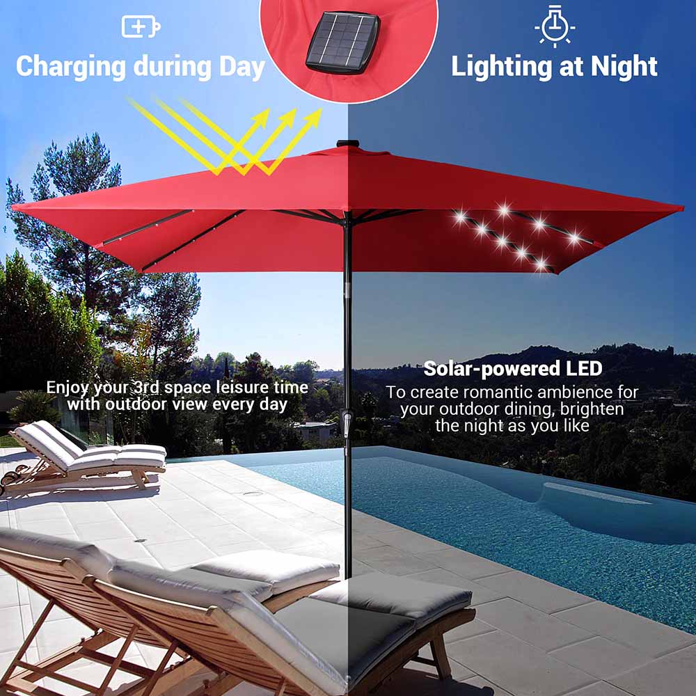 10Ft 8-Rib Square Patio Umbrella with Solar LED Lights - Tilt & Crank Mechanism for Outdoor Dining, Poolside Lounging, and Backyard Relaxation | TheLAShop