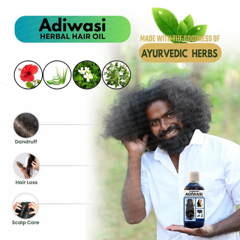 VegHerbs Original Karnataka Adiwasi Hair Oil for Hair Growth - Ayurvedic Herbal Oil with Onion, Rosemary, Castor, Amla, Almond, Coconut, Brahmi & Bhringraj | 100ml (Pack of 2) | Promotes Thicker, Longer Hair & Scalp Health | Perfect for Daily Hair Care & Natural Treatment