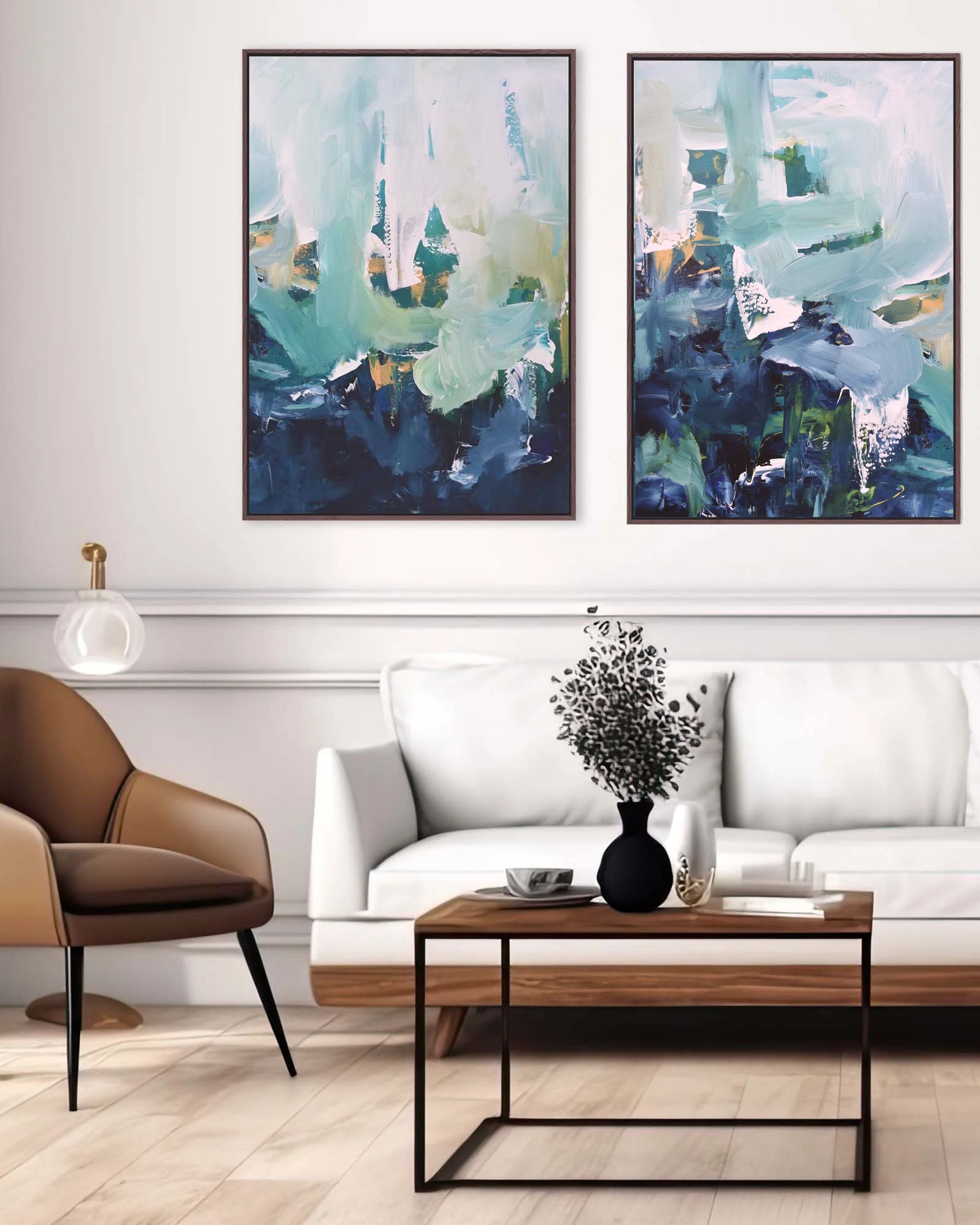 The Lake House Canvas Wall Art Set of 2 - Modern Landscape Paintings for Living Room, Bedroom & Office Decor