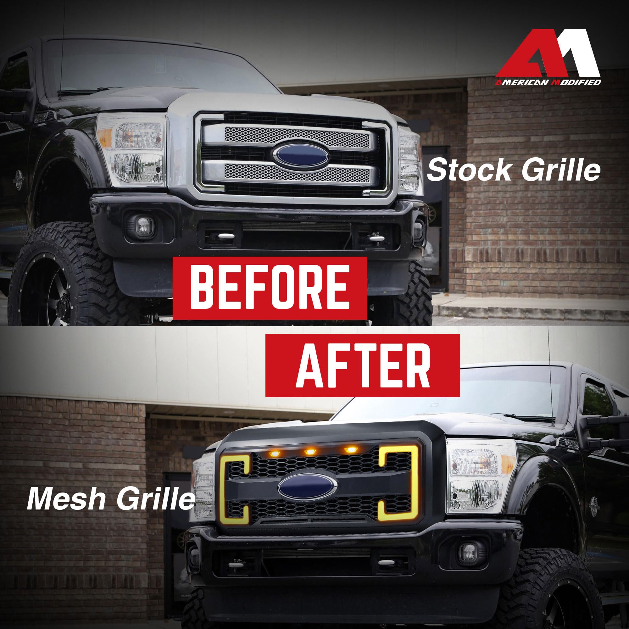 **2011-2016 Ford F250 F350 F450 F550 Matte Black Raptor Front Grille with DRL & Turn Signal Lights | Heavy-Duty Truck Upgrade | Off-Road & Street Style Enhancement**