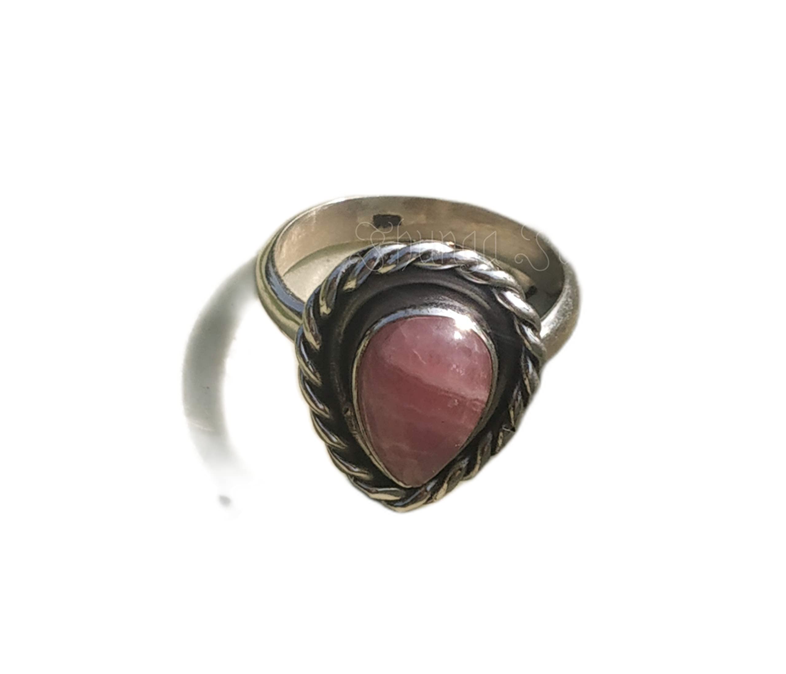 Handmade Rhodochrosite Ring in 925 Sterling Silver - Vintage Boho Statement Jewelry with Natural Pale Pink Pear Stone, Dainty Antique Design - Perfect Women's Gift for Bridesmaids, Anniversaries & Special Occasions
