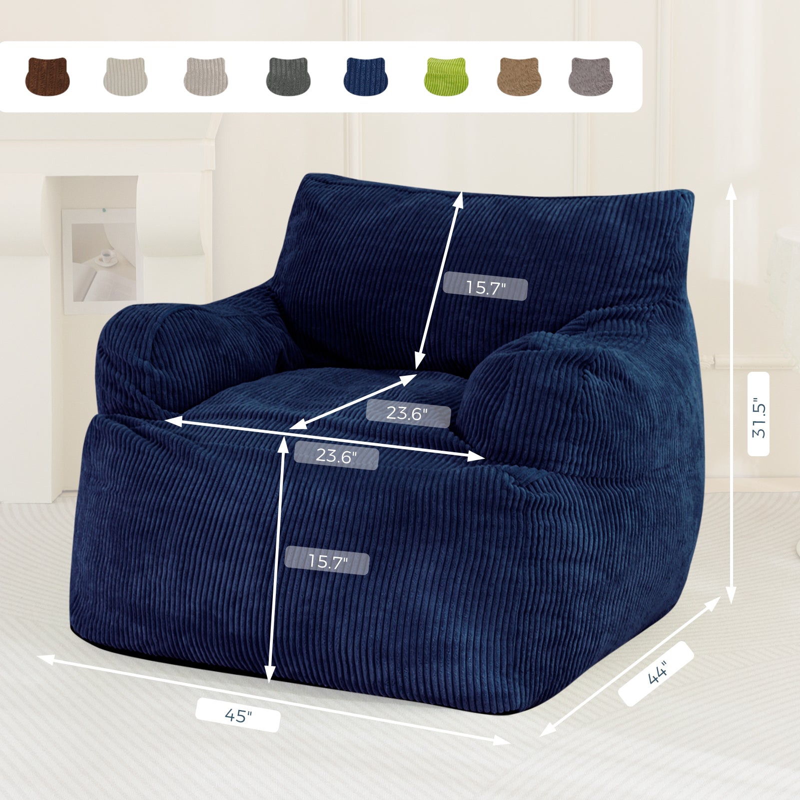 MAXYOYO Giant Bean Bag Chair - Oversized Stuffed Bean Bag Couch for Living Room, Bedroom & Game Room - Navy Blue Comfortable Lounge Seating for Adults & Teens