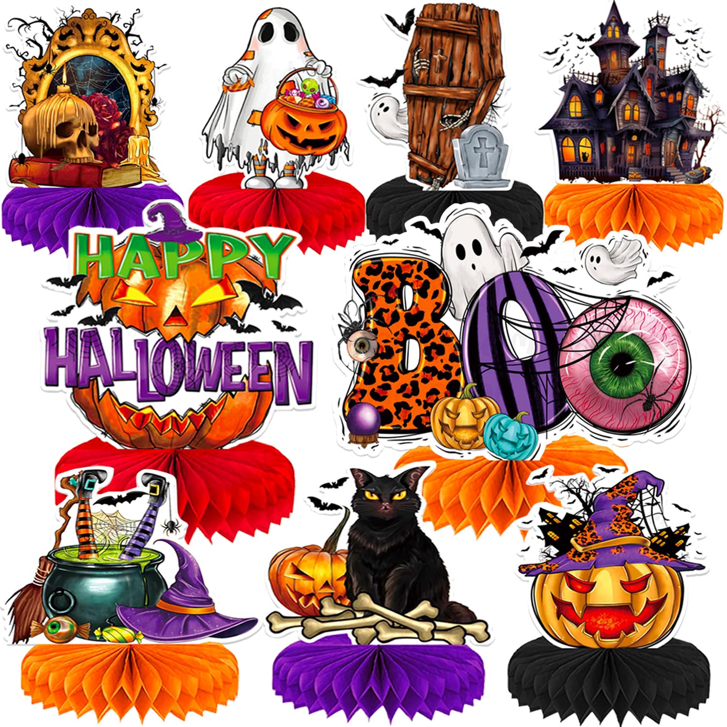 9 Pack Halloween Honeycomb Centerpieces - Spooky Table Toppers & Party Decorations for Halloween, Birthday Parties, and Home Decor | Perfect for Dining Table, Mantel, and Party Backdrop Displays