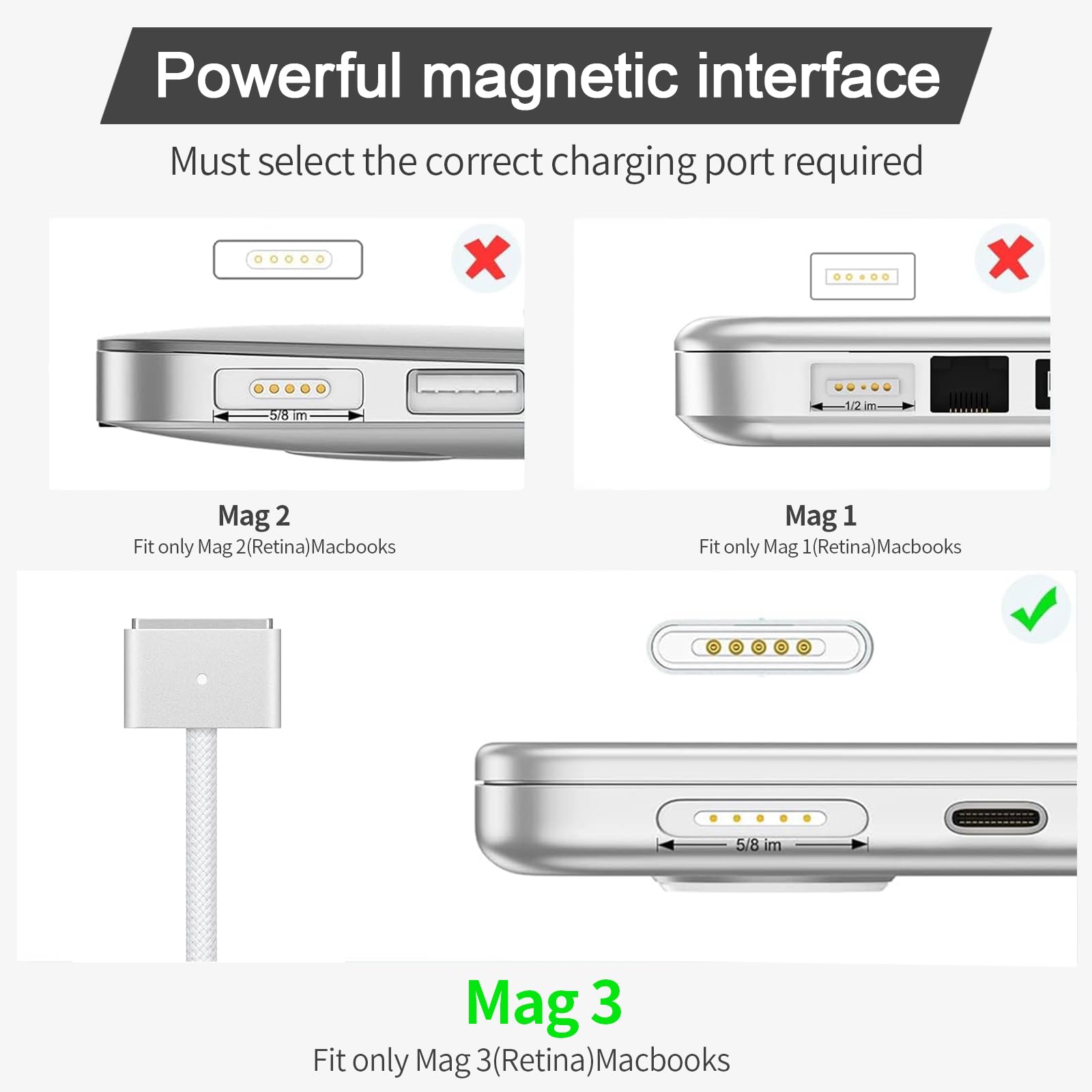 140W USB-C Fast Charger for MacBook Pro 14/16 inch (2021-2024) & MacBook Air 13/15 inch (M2/M3) - Includes 6.6FT Braided Magnetic USB-C to MagSafe 3 Cable with LED Indicator - Perfect for Home, Office & Travel Charging