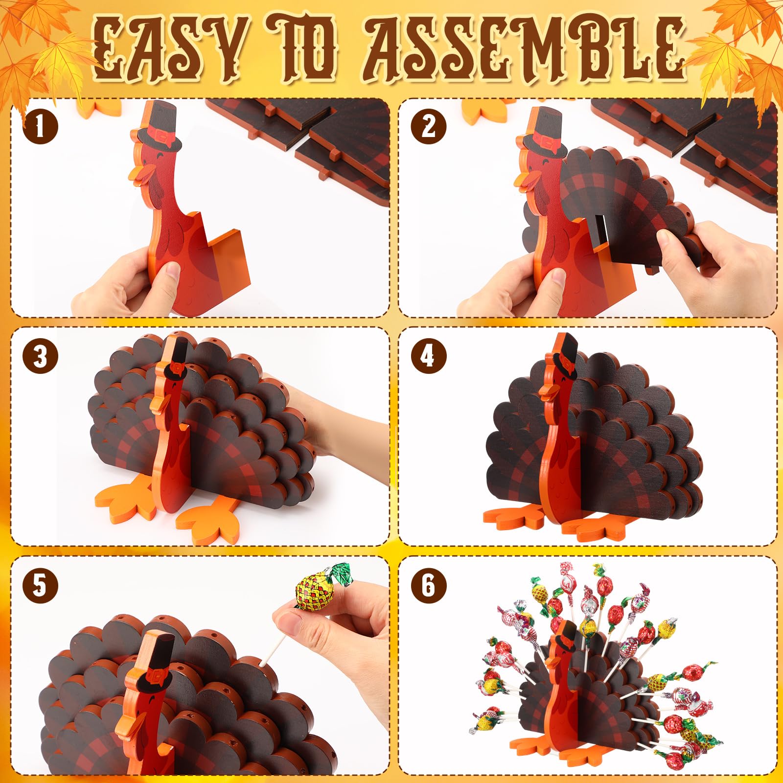 33 Hole Wooden Turkey Lollipop Holder - Thanksgiving Candy Dish Display for Table Decor, Fall Autumn Halloween Centerpiece | Perfect for Holiday Parties, Dessert Tables & Seasonal Home Decoration