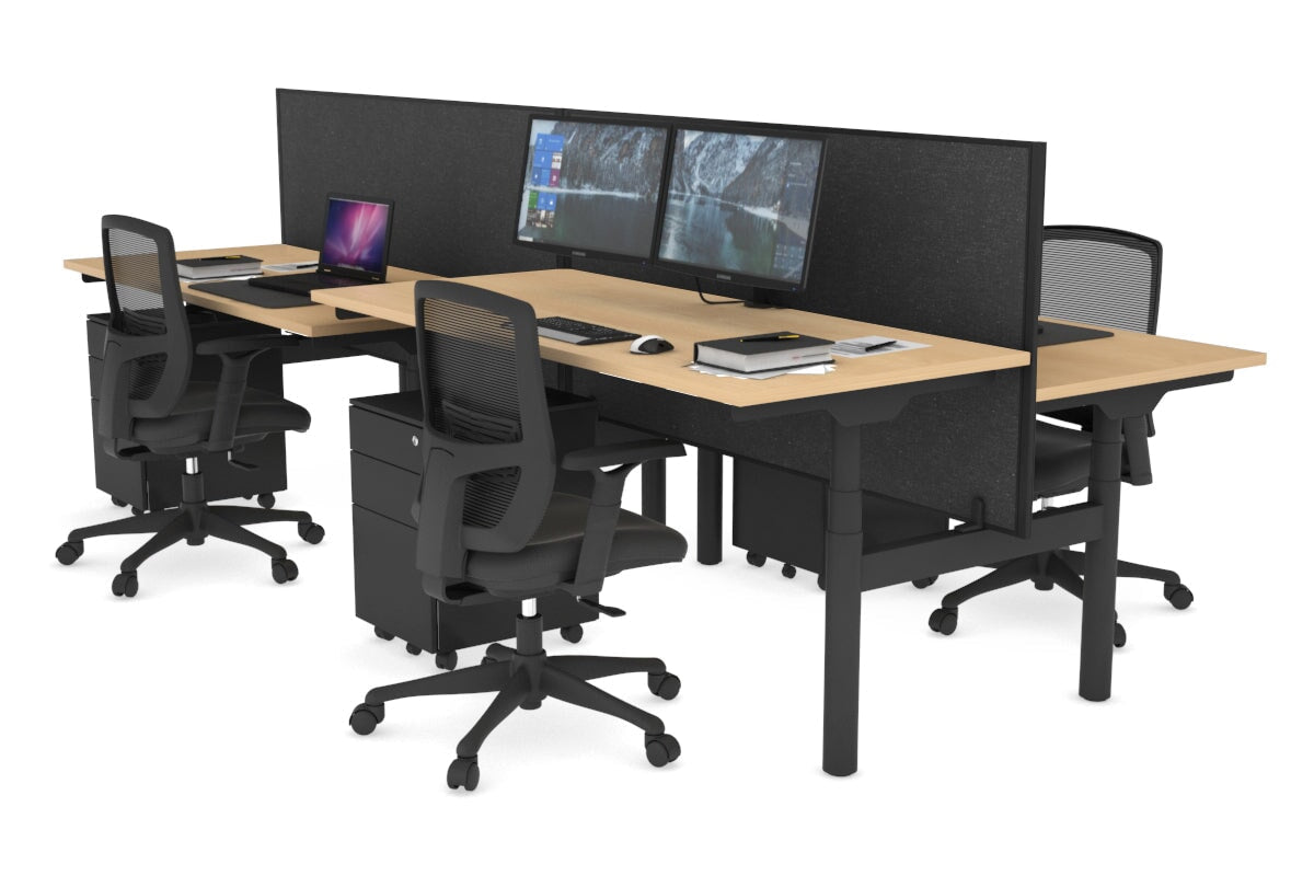Flexi Premium Height Adjustable 4-Person H Bench Workstation - Black Frame [1800L x 700W] - Ergonomic Office Desk for Collaborative Workspaces & Home Offices