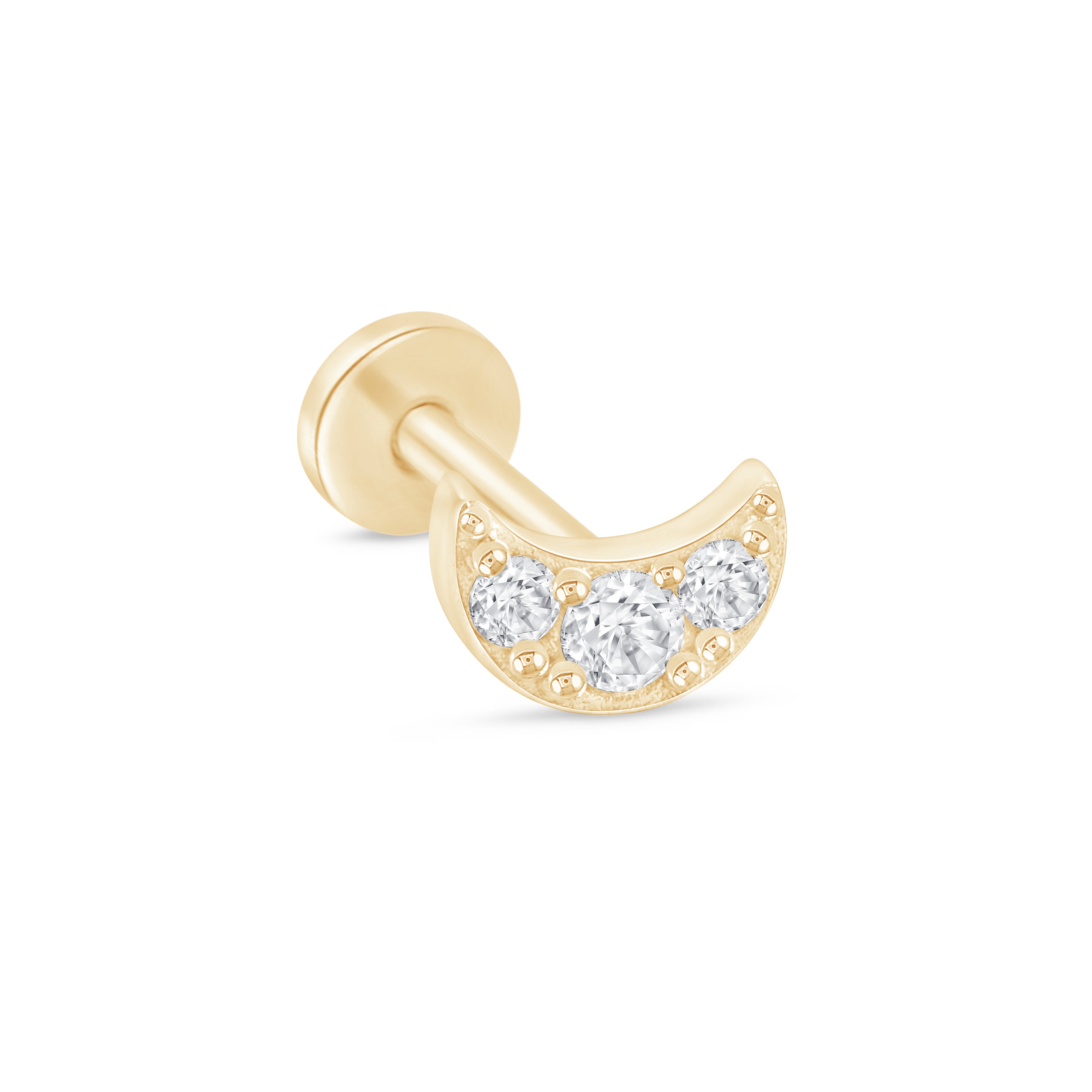 14K Yellow Gold Crescent Moon Stud Earrings with Gemstones | Flat Back Design for Comfort | Perfect for Everyday Wear, Gifts & Special Occasions