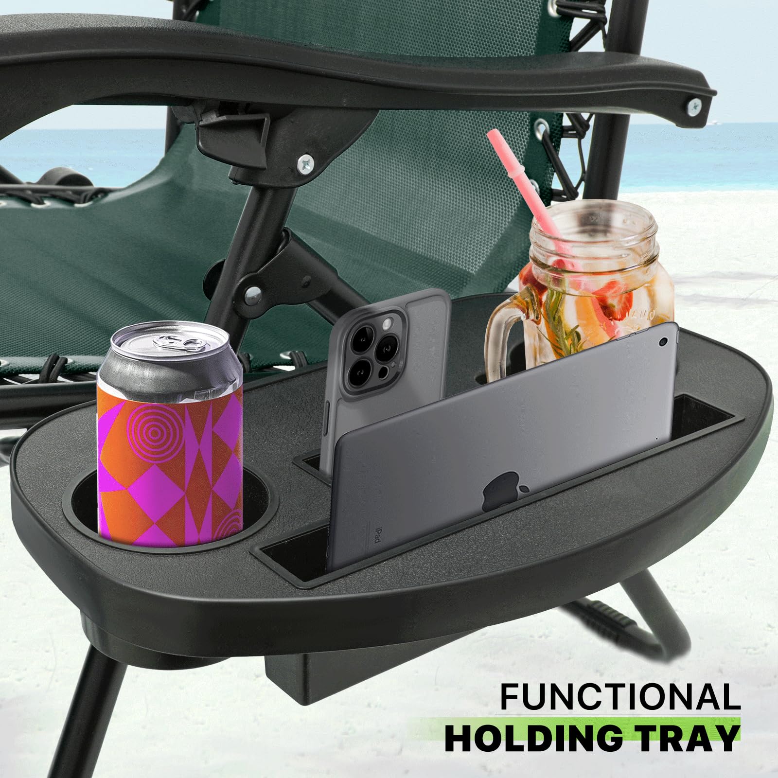 Magshion Zero Gravity Lounge Chairs Set of 2 - Adjustable Outdoor Patio Recliners with Side Tray & Pillow Headrest - Foldable Anti-Gravity Chairs for Backyard, Poolside, Camping, Beach - Green (Perfect for Relaxing in Garden, Patio or Vacation)