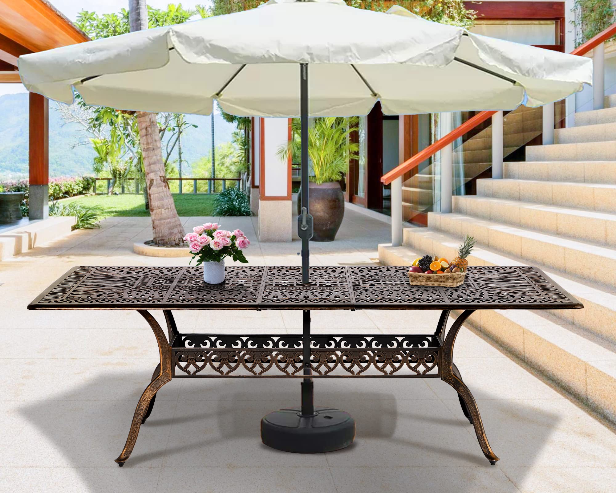 TITIMO 87 Inch Patio Dining Table - Durable Cast Aluminum Outdoor Rectangle Table with 2