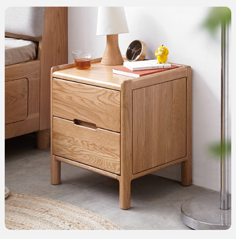 Solid Oak Wood Nightstand with Locking Drawer - Stylish and Durable Bedside Table for Bedroom, Living Room, or Guest Room