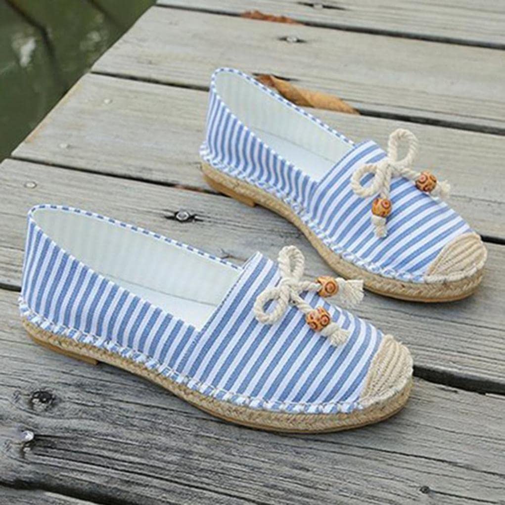 Hbeylia Women's Espadrille Sneakers - Breathable Canvas Slip-On Loafers with Bowknot & Striped Design - Casual Walking Shoes for Women & Girls | Perfect for Summer Outings, Beach Walks & Everyday Comfort