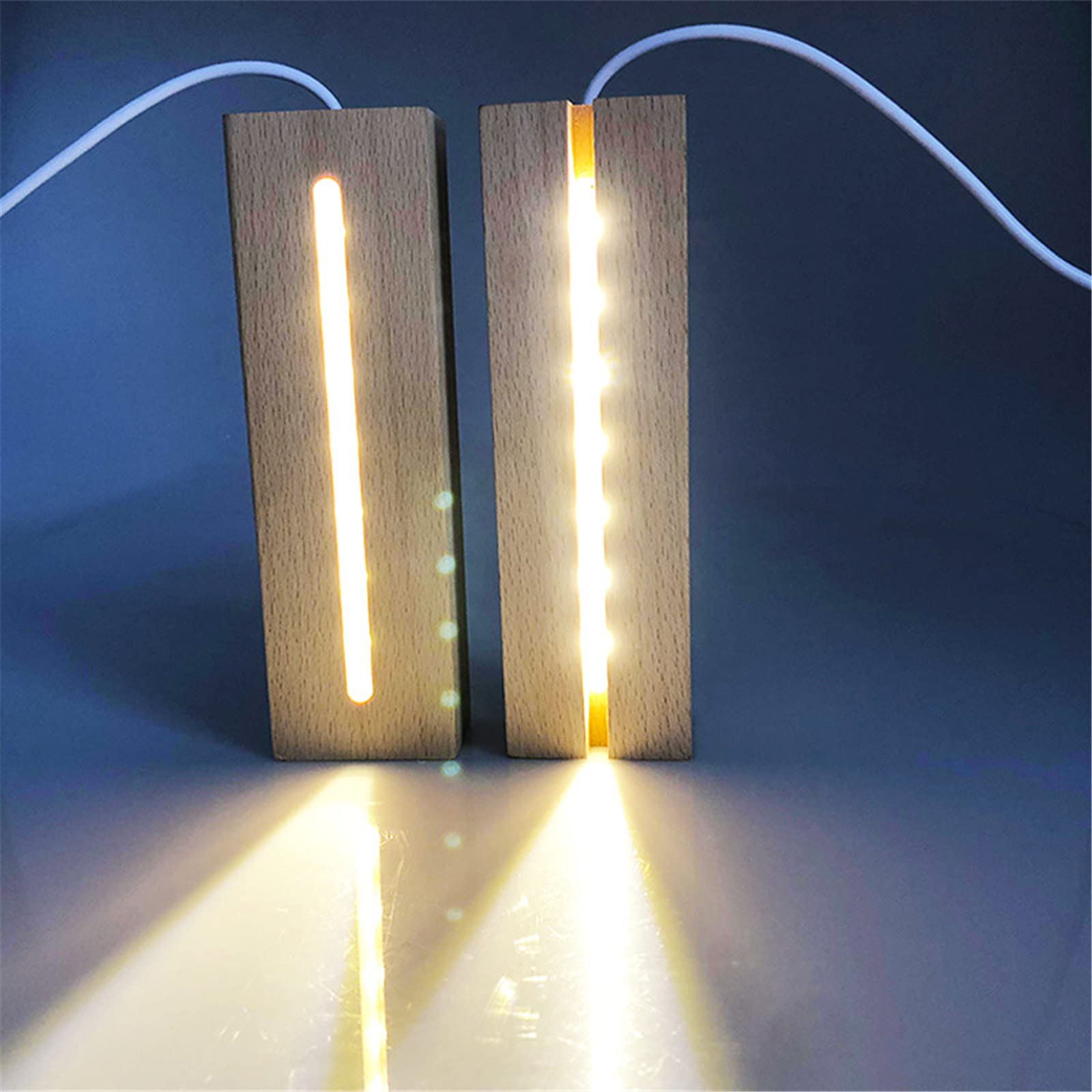 JOJOCY LED Wood Display Stand with Warm Lights - Rectangle Crystal Wooden Base for Acrylic Resin Art, Glass Paperweights & Decorative Items - Perfect for Home Decor, Gift Showcase & Retail Displays (Set of 4)