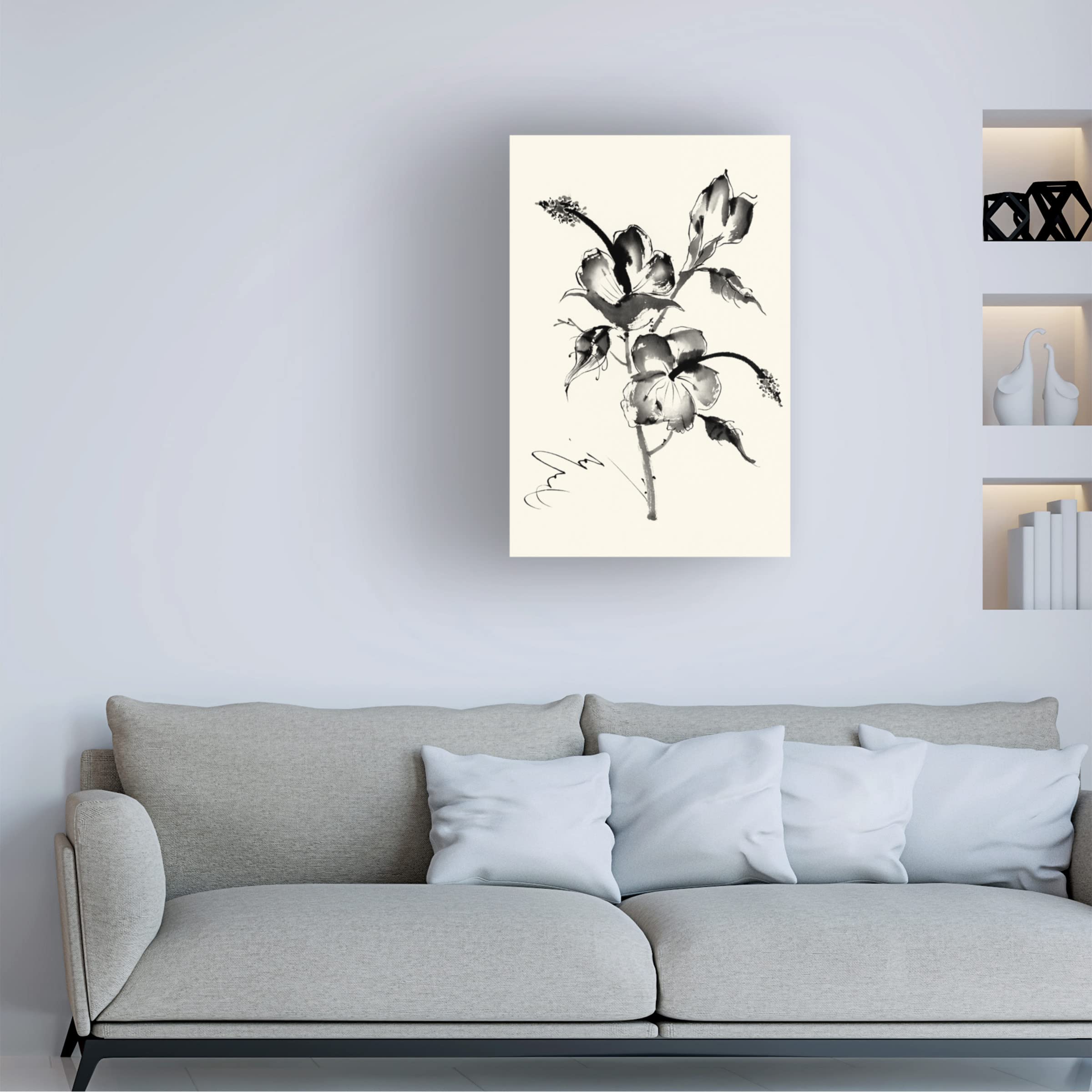 Trademark Fine Art 'Ink Wash Floral III Hibiscus' Canvas Wall Art by Nan Rae - Hand Painted Floral Home Decor for Living Room, Bedroom & Office