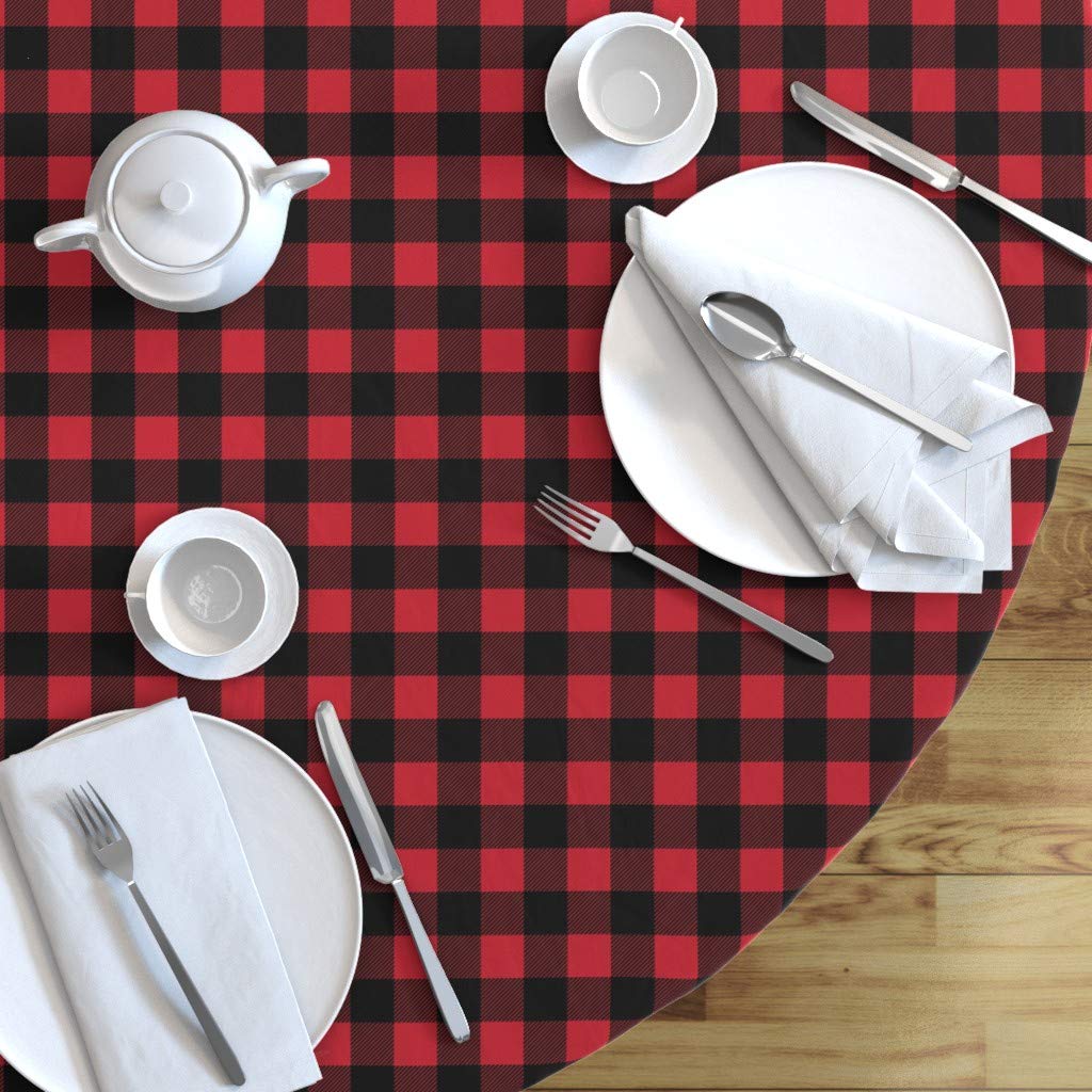 Buffalo Plaid Red Black Cotton Sateen Tablecloth 90