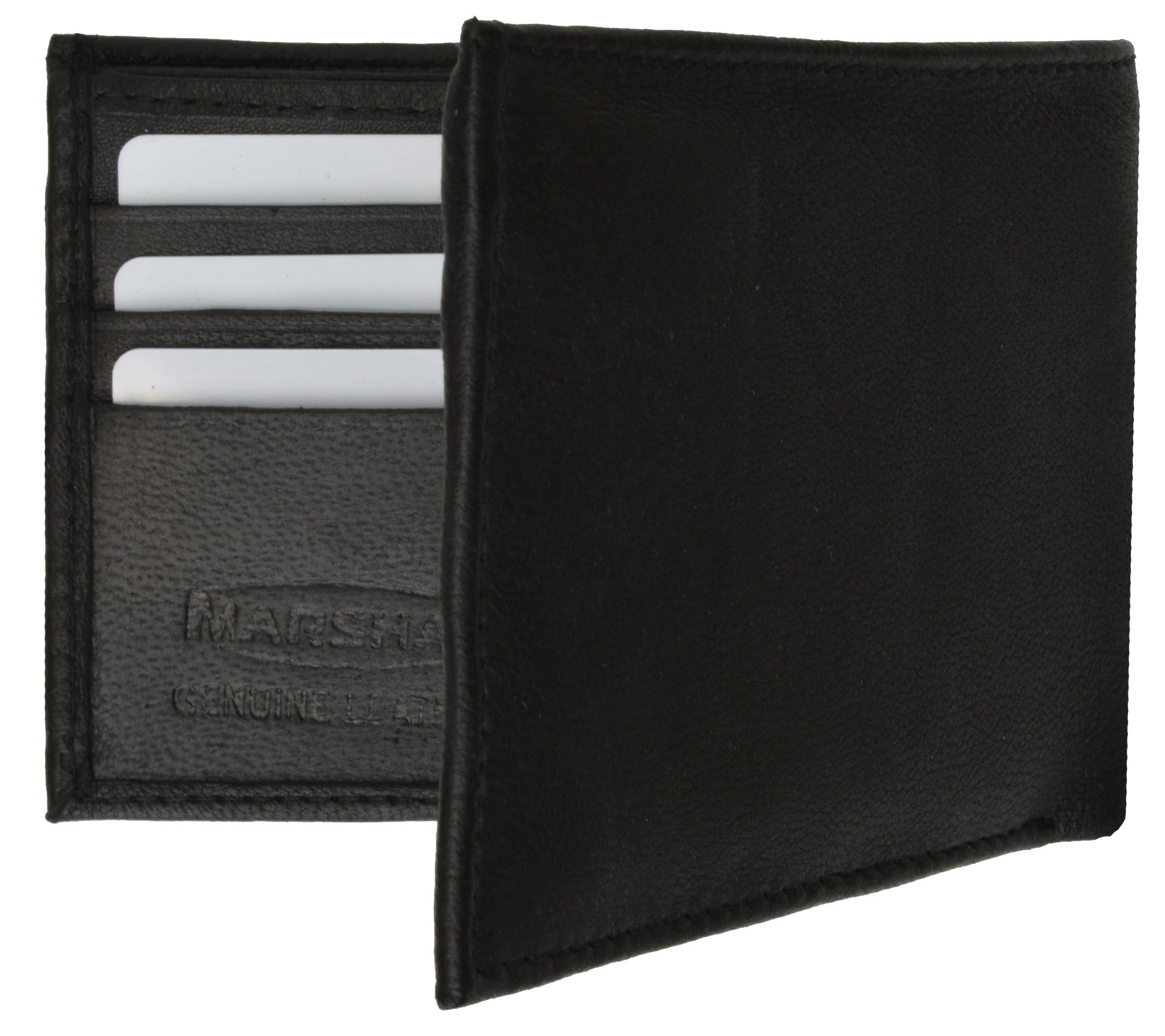 Marshal® Genuine Leather Men's Bifold Wallet with Coin Pocket - Slim RFID Blocking Wallet for Men - Perfect Gift for Dad, Husband, Boyfriend (Black) - Includes Free Organza Gift Bag | Business, Travel & Everyday Carry