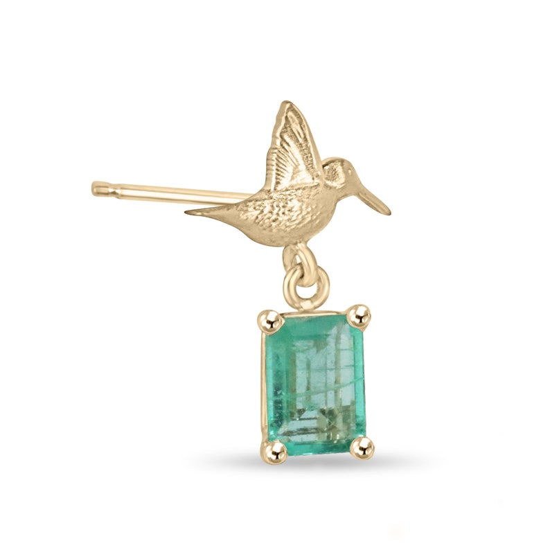 14K Gold Natural Emerald & Hummingbird Dangle Stud Earrings - 1.90tcw Elegant Jewelry for Women, Perfect Gift for Birthday, Anniversary & Special Occasions
