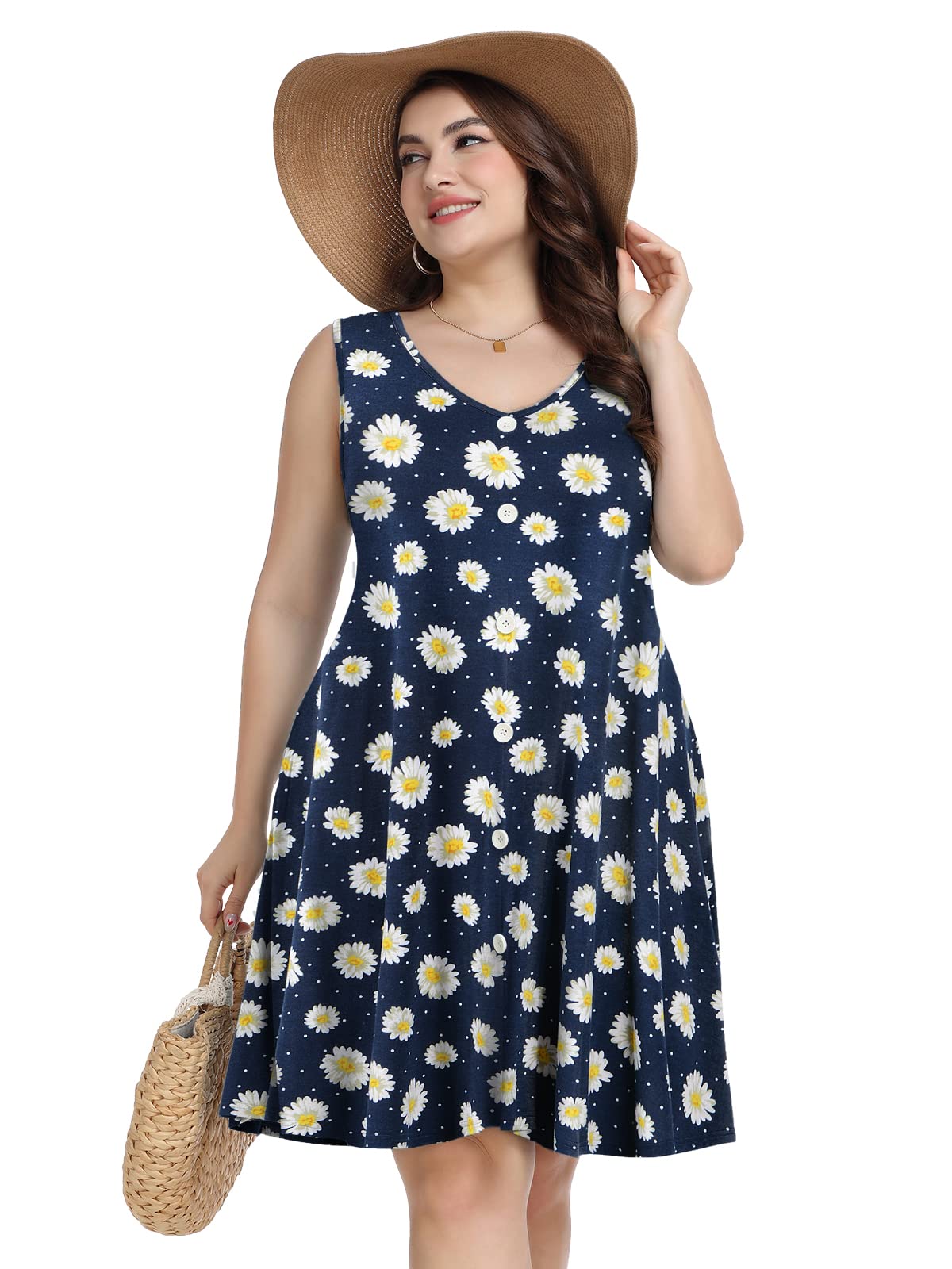 ZENNILO Women's Casual T-Shirt Dress - Plus Size Summer V-Neck Sundress with Pockets | Beach Cover Up, Vacation Outfit & Everyday Wear