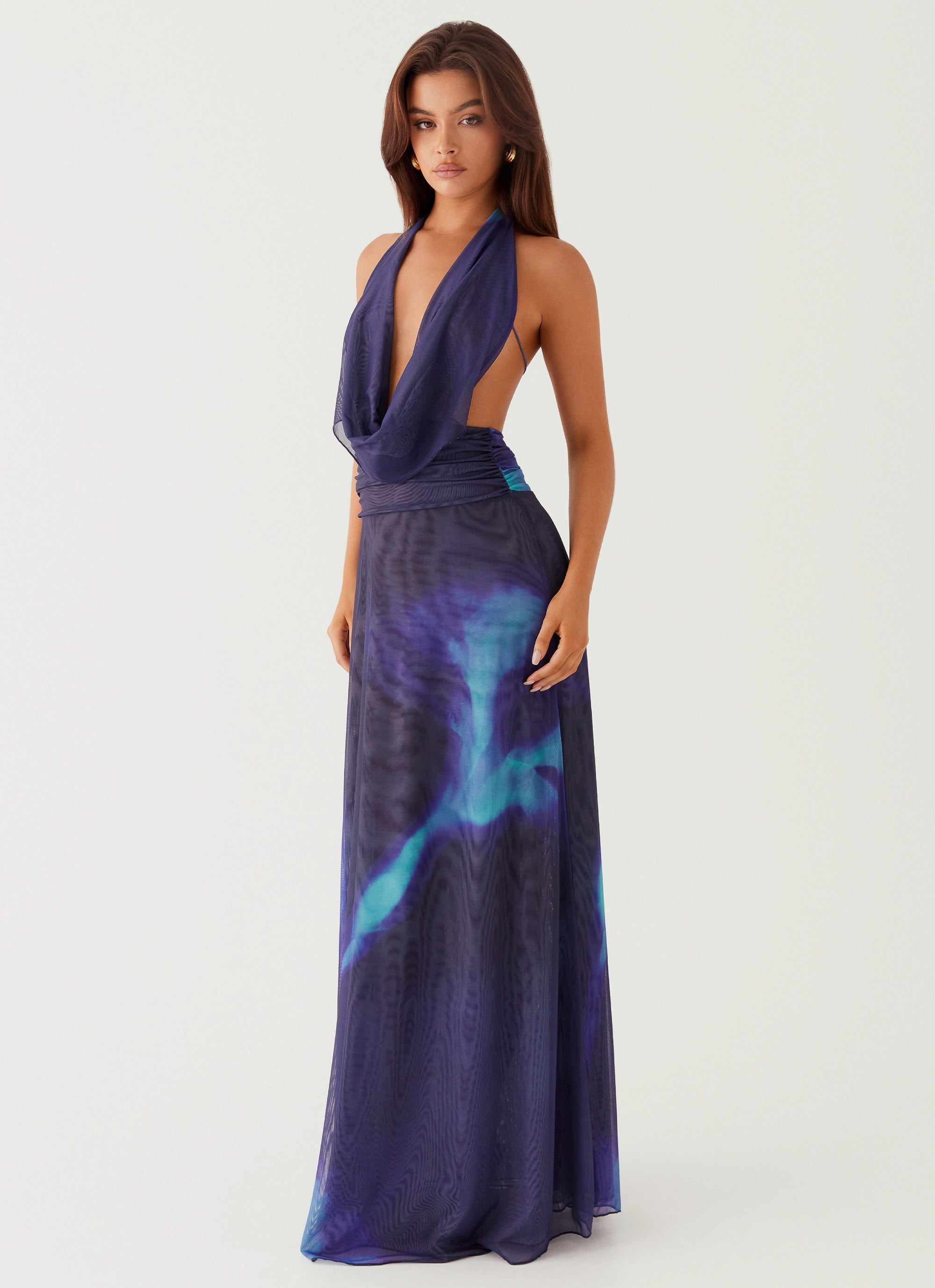 Elysia Chiffon Maxi Dress - Flowy Summer Evening Gown with Cyber Rose Print | Perfect for Beach Weddings, Date Nights & Vacation Outfits