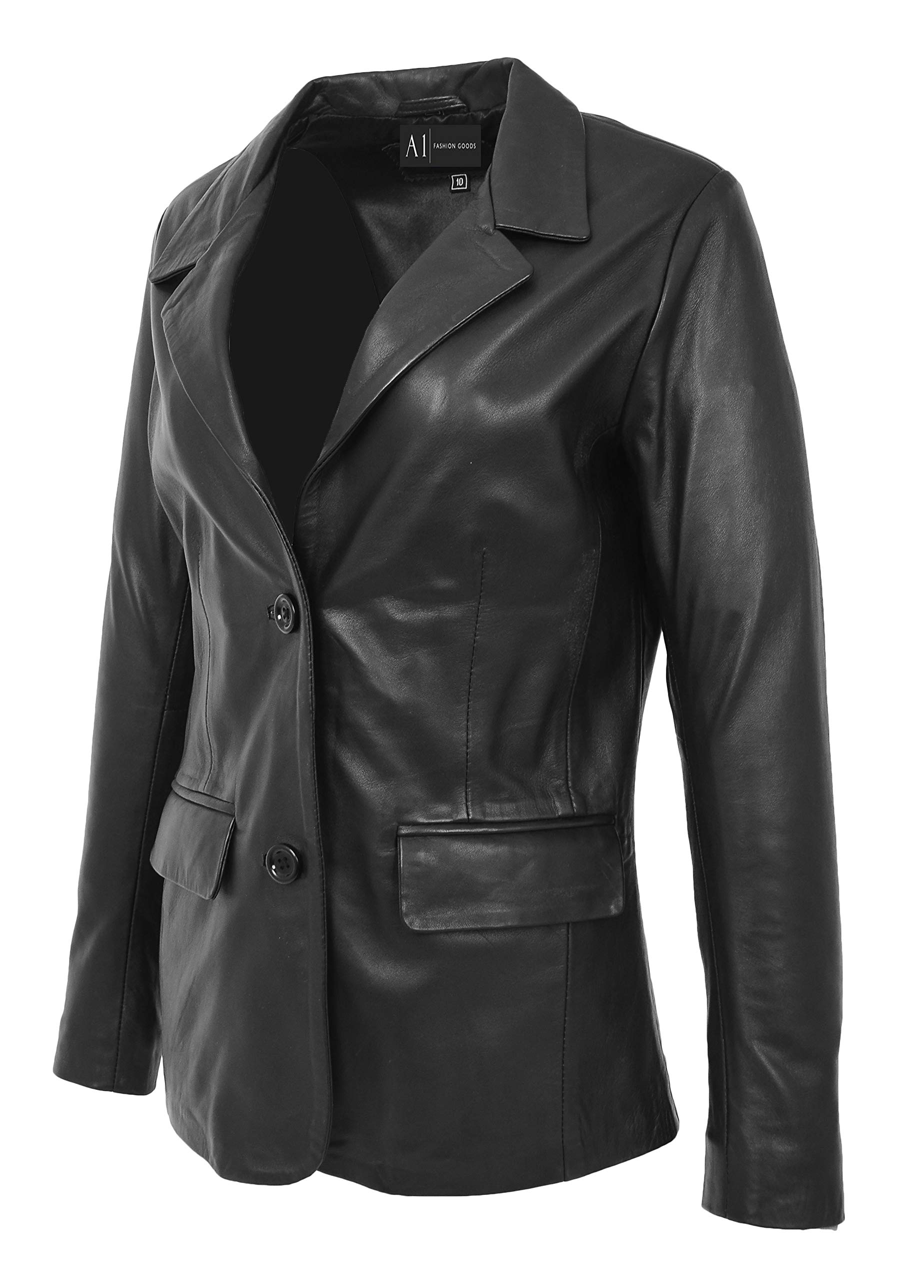 Women's Black Leather Blazer - Classic Dinner Jacket Style Coat for Office, Party & Formal Events | Alana Collection