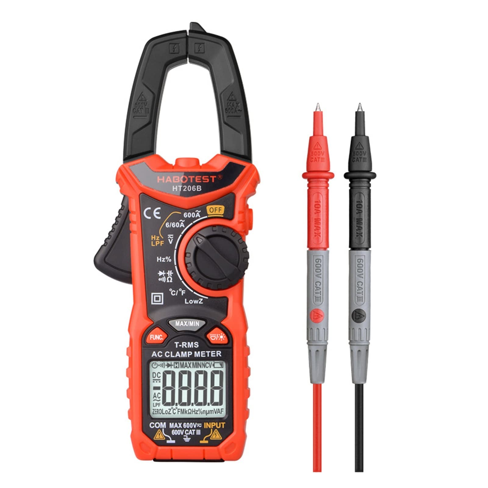 HT206B Digital Clamp Multimeter - 600A High Precision Electrician Clamp Meter with Auto-Ranging, AC/DC Current Voltage Resistance Tester - Perfect for Home Electrical Repairs & HVAC Maintenance