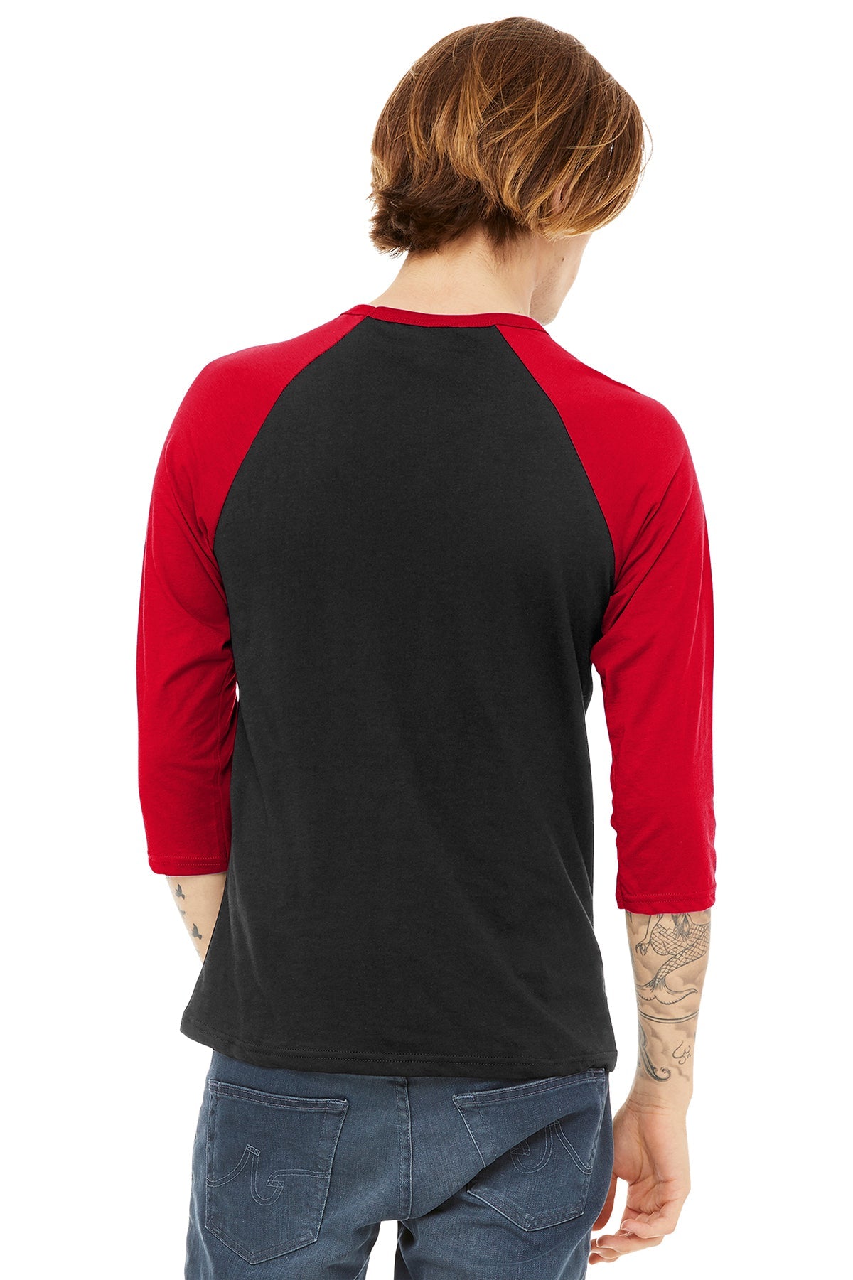 Bella Canvas Unisex 3/4 Sleeve Baseball Tee - Soft Cotton Blend T-Shirt for Men & Women in Black/Red - Perfect for Casual Wear, Sports & Street Fashion