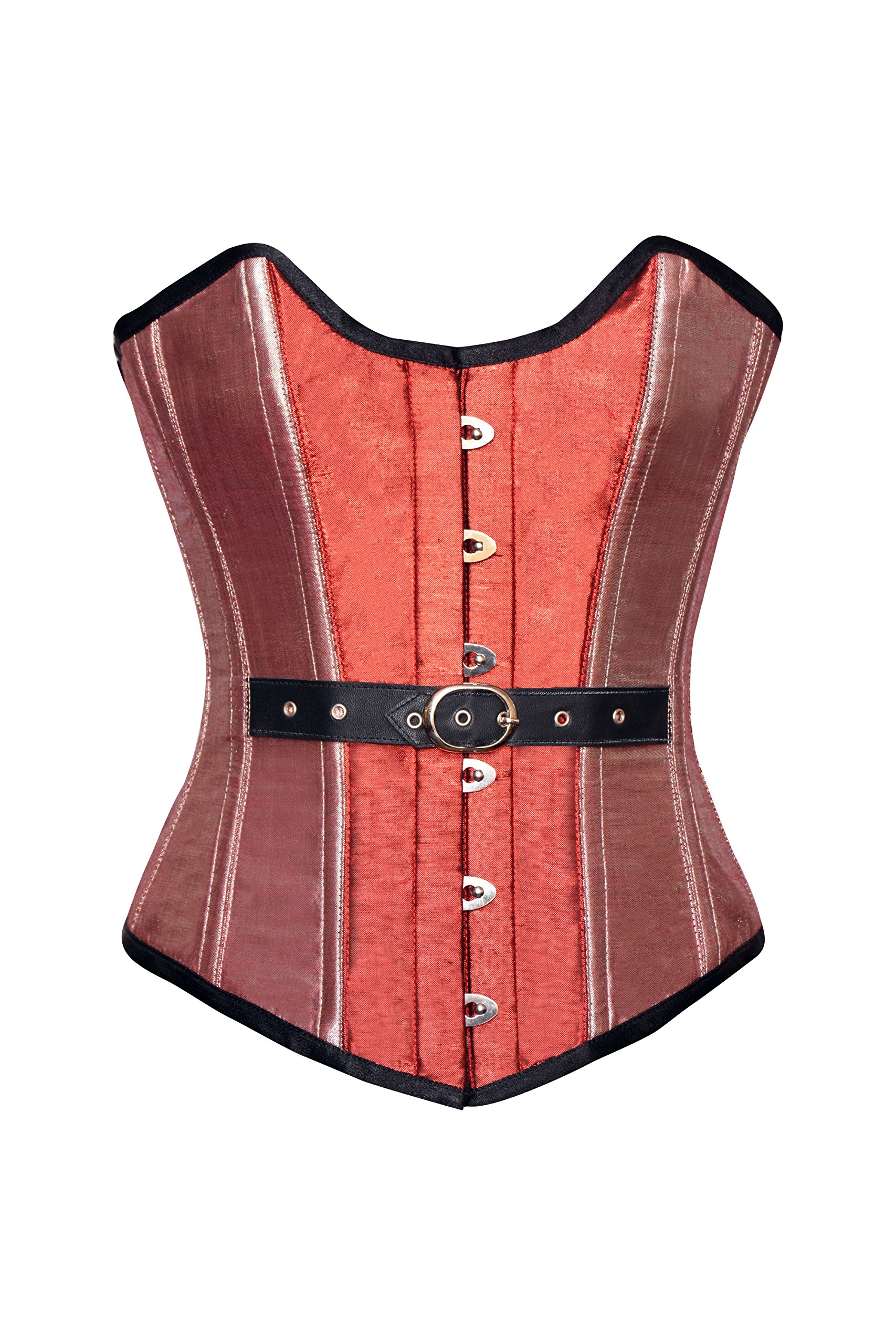 Gothic Orange Pink Silk Burlesque Corset Waist Cincher Overbust Bustier - Vintage Lingerie for Burlesque Shows, Cosplay & Halloween Costumes