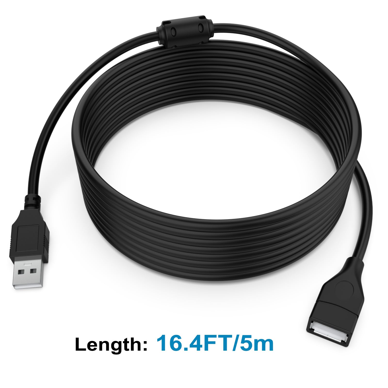 16.4FT USB Extension Cable Male to Female - High Speed Data Transfer for Webcam, Keyboard, Mouse, Flash Drive - Compatible with HP Laserjet/Photosmart Printer (Black) - Perfect for Home Office & Gaming Setup