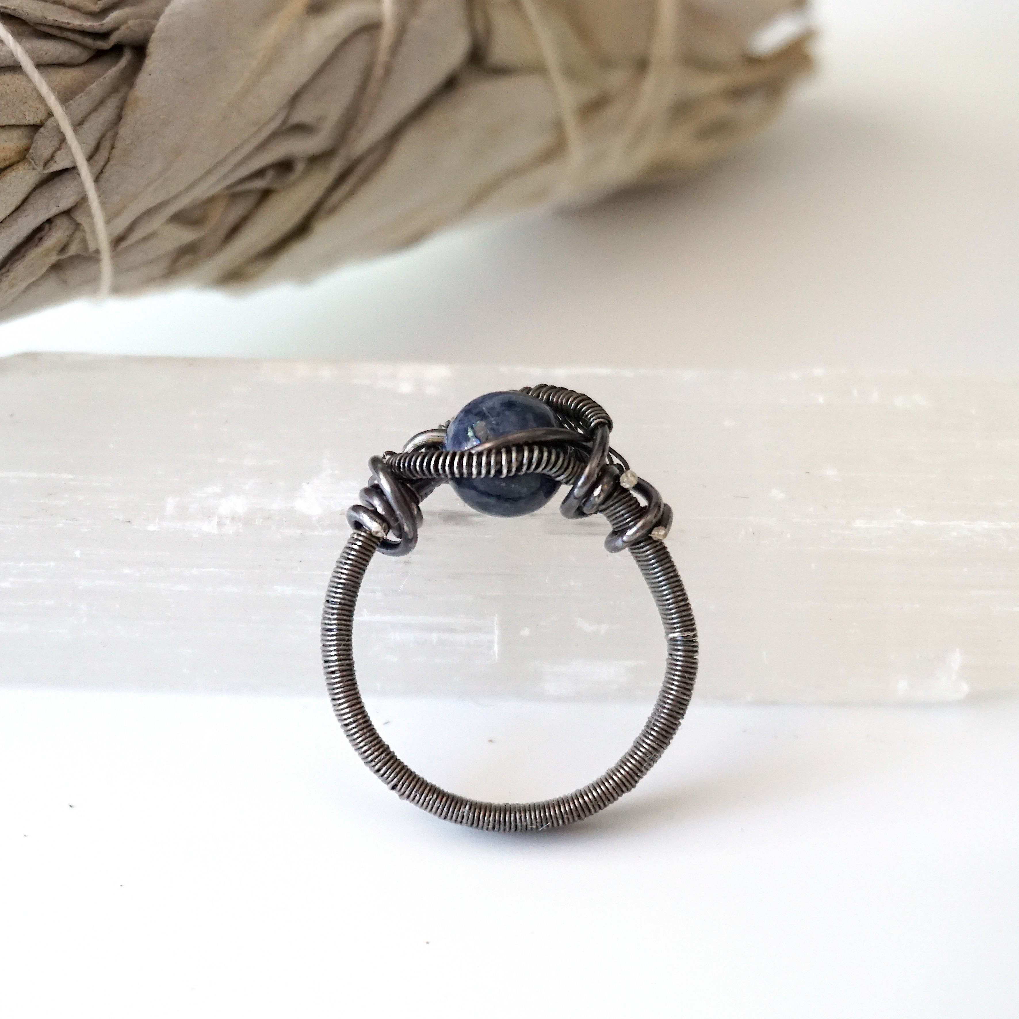 Handmade Sterling Silver Wire Wrapped Raw Sapphire Ring - Natural Blue Gemstone Jewelry for Women - Perfect for Boho Chic, Wedding & Everyday Wear
