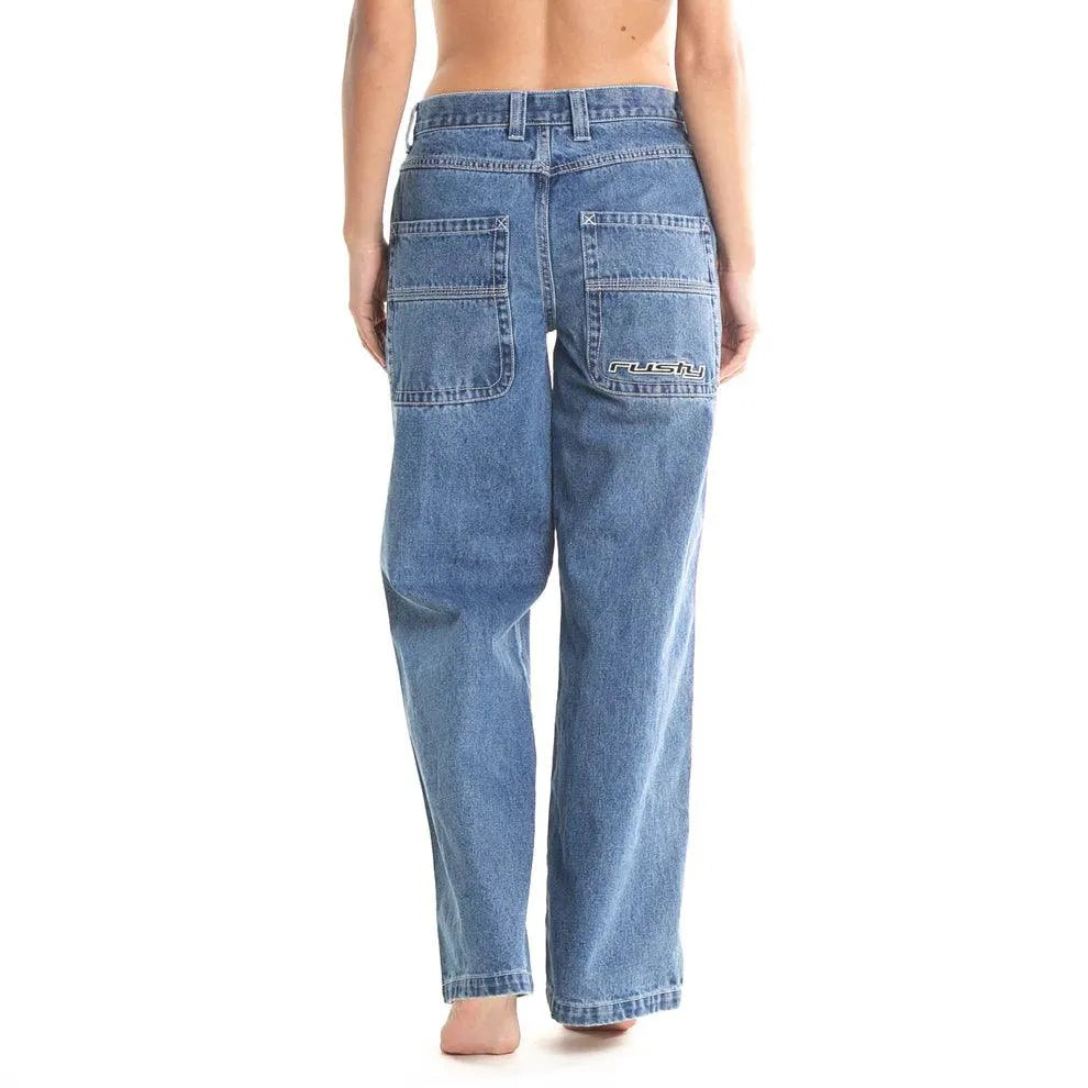 Rusty Flip Mommy Low Rise Wide Leg Jeans for Women - Dark Blue Denim Pants for Casual Wear, Outfits & Everyday Comfort