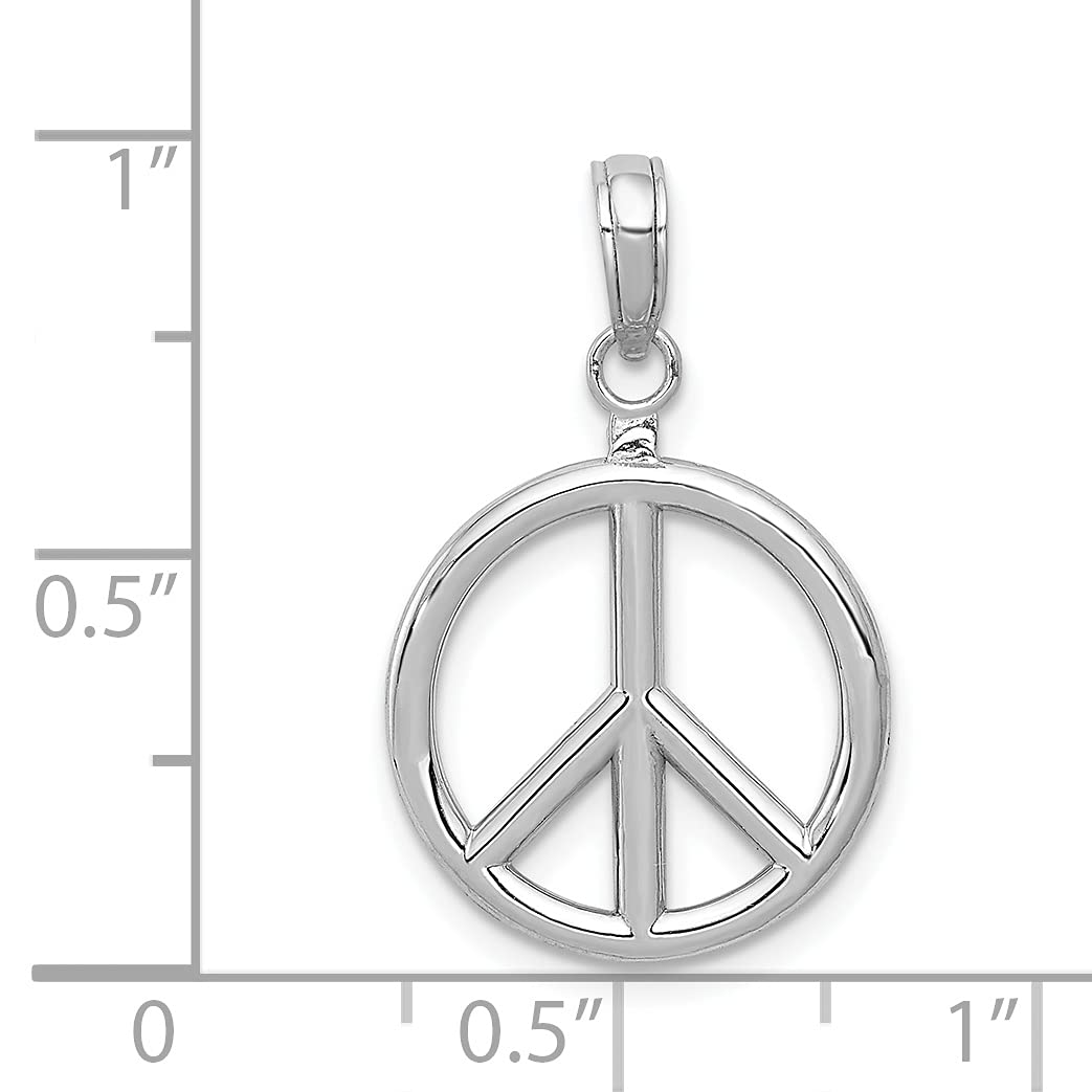 14k White Gold Polished Peace Sign Charm Pendant Necklace - Dainty Jewelry for Women, Gift for Her, Hippie Style, Everyday Wear & Special Occasions