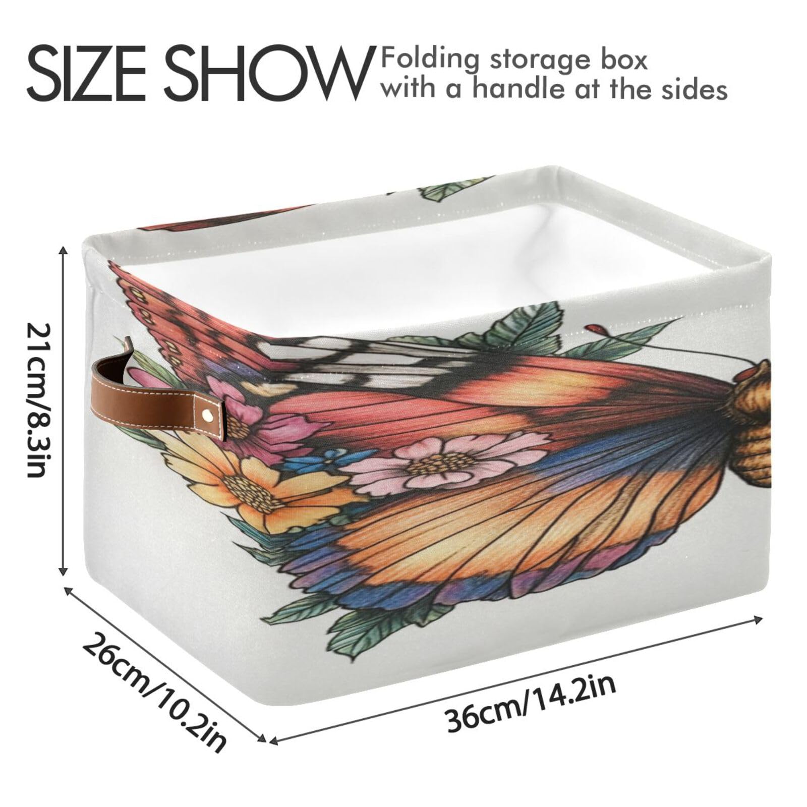 Large Storage Baskets with Handles - Foldable Closet Organizers & Home Storage Bins for Shelves (2-Pack, Calico Butterfly) - Perfect for Bedroom, Bathroom, and Kids' Room Organization